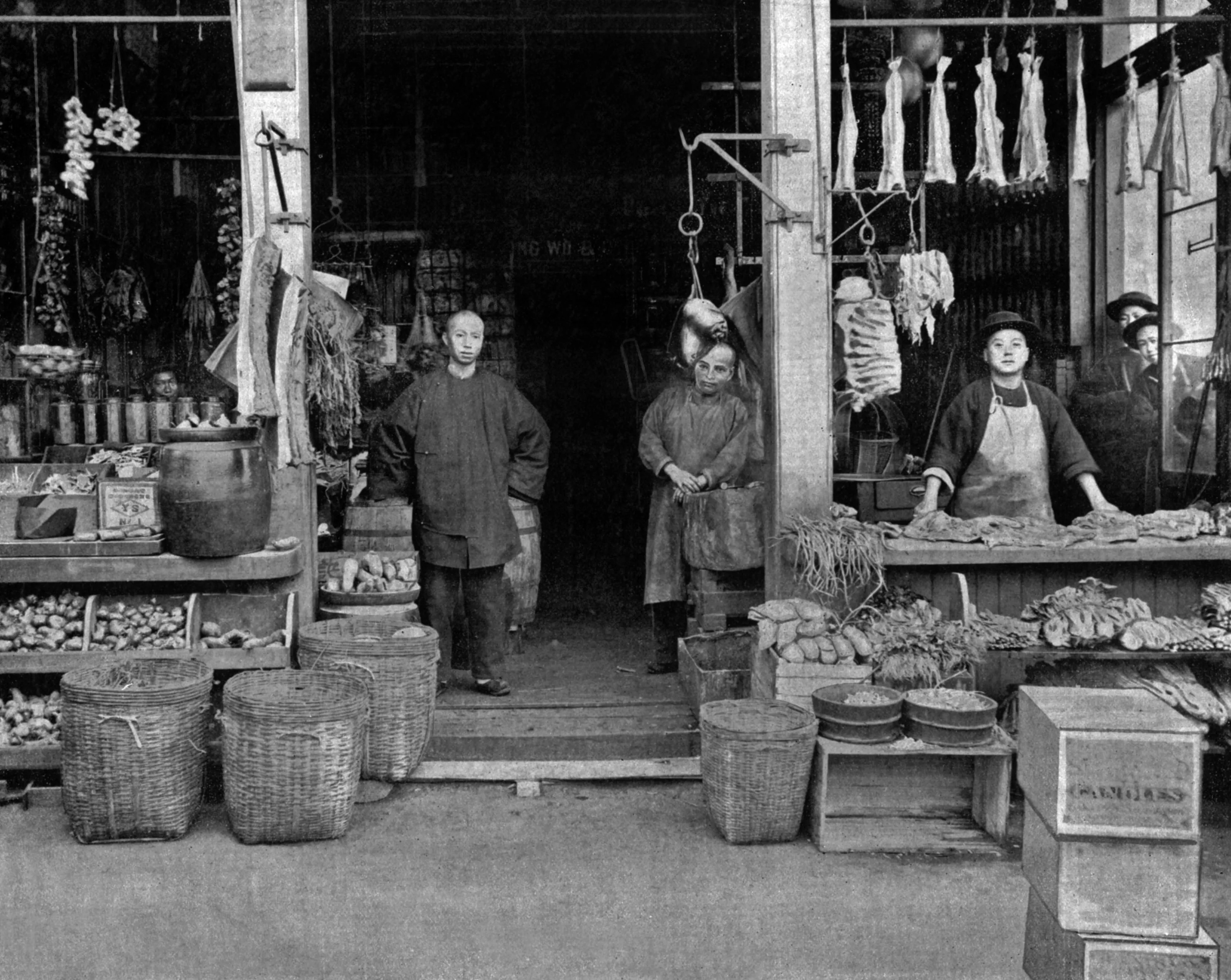 A food shop in San Francisco’s old Chinatown, probably late 19th century.