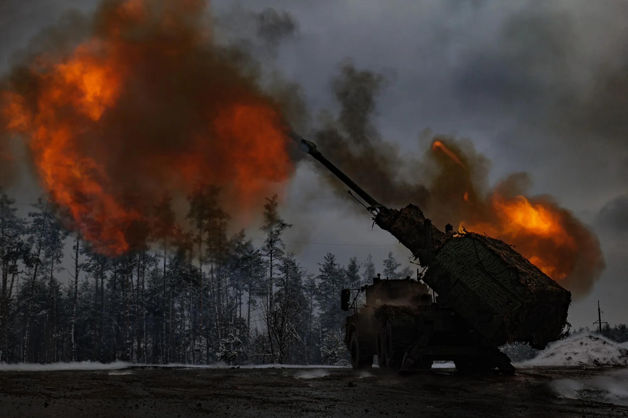 A howitzer fires on a Russian position in Donetsk Oblast, Ukraine on Dec 24.