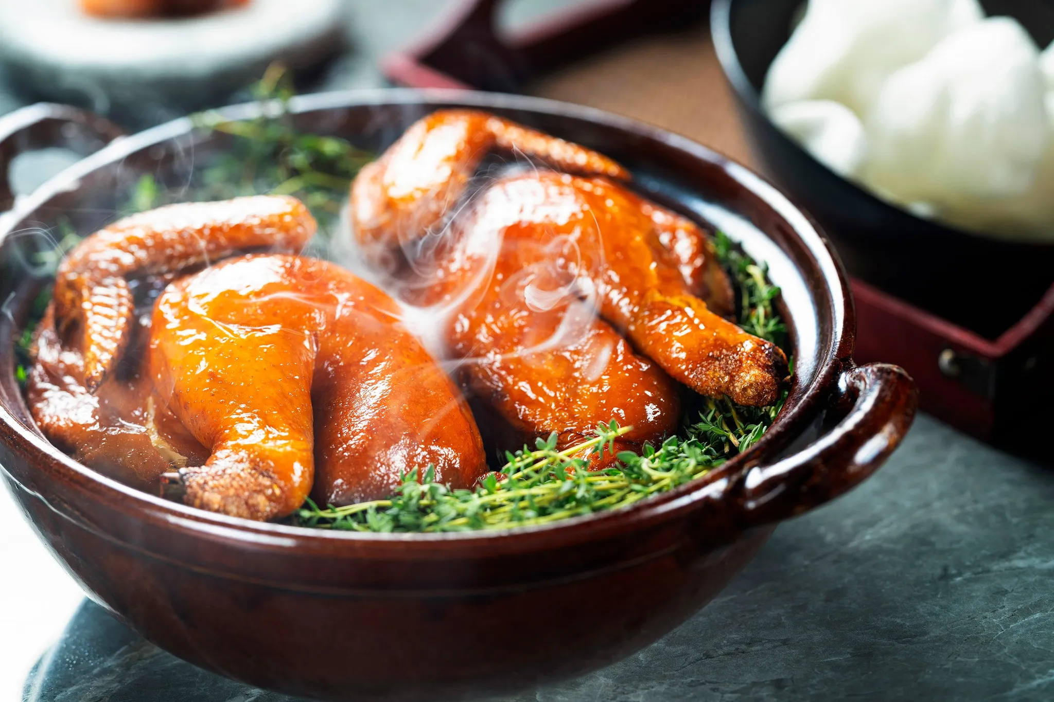 Chinesology’s Smoked Free Range Chicken With Osmanthus And Oolong Tea Leaf.
