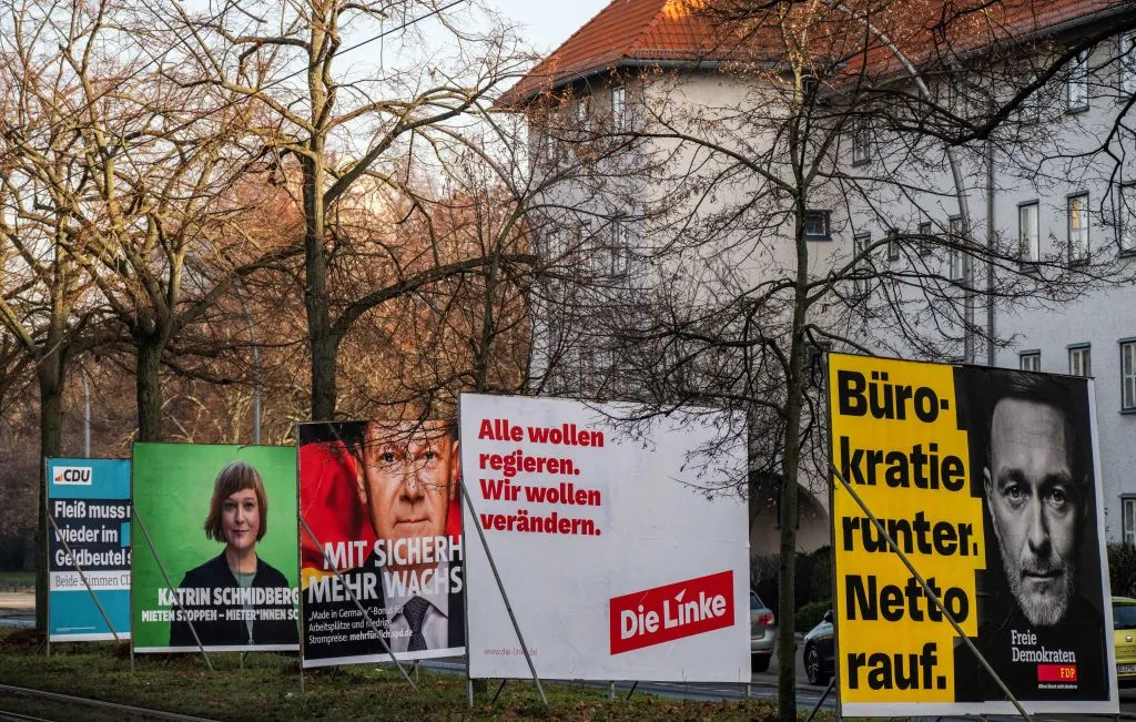 Election campaign posters&nbsp;line a boulevard in Berlin.&nbsp;