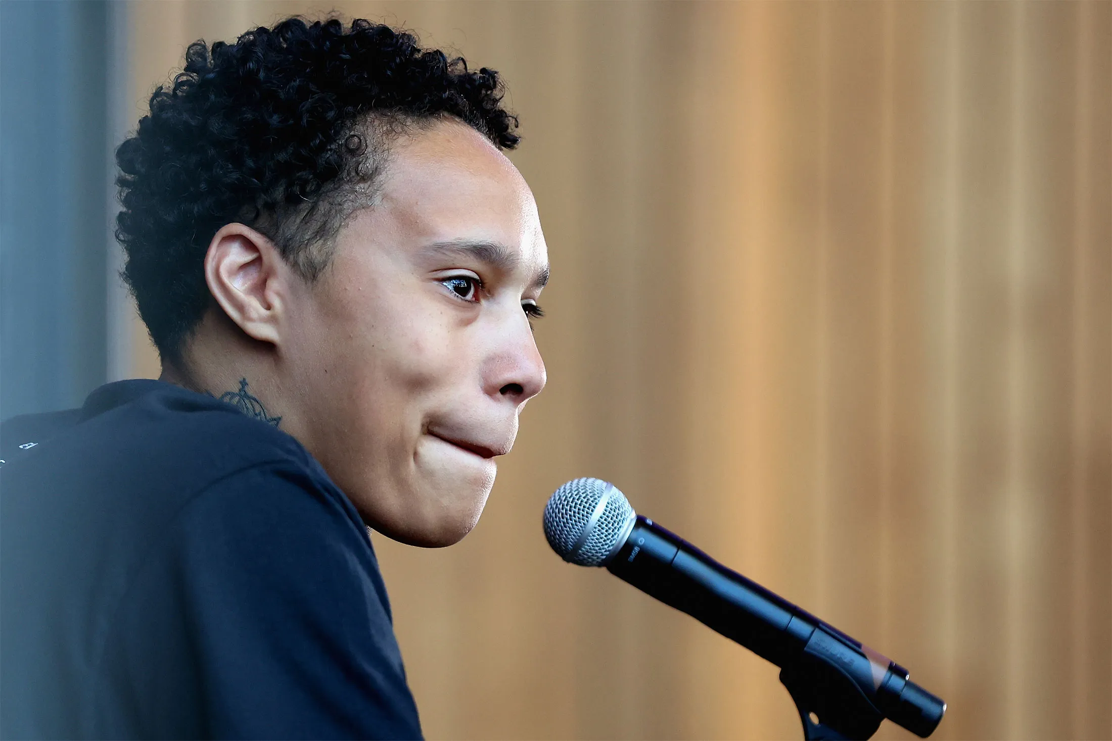 Brittney Griner speaks during a press conference&nbsp;in Phoenix, Arizona on April 27.