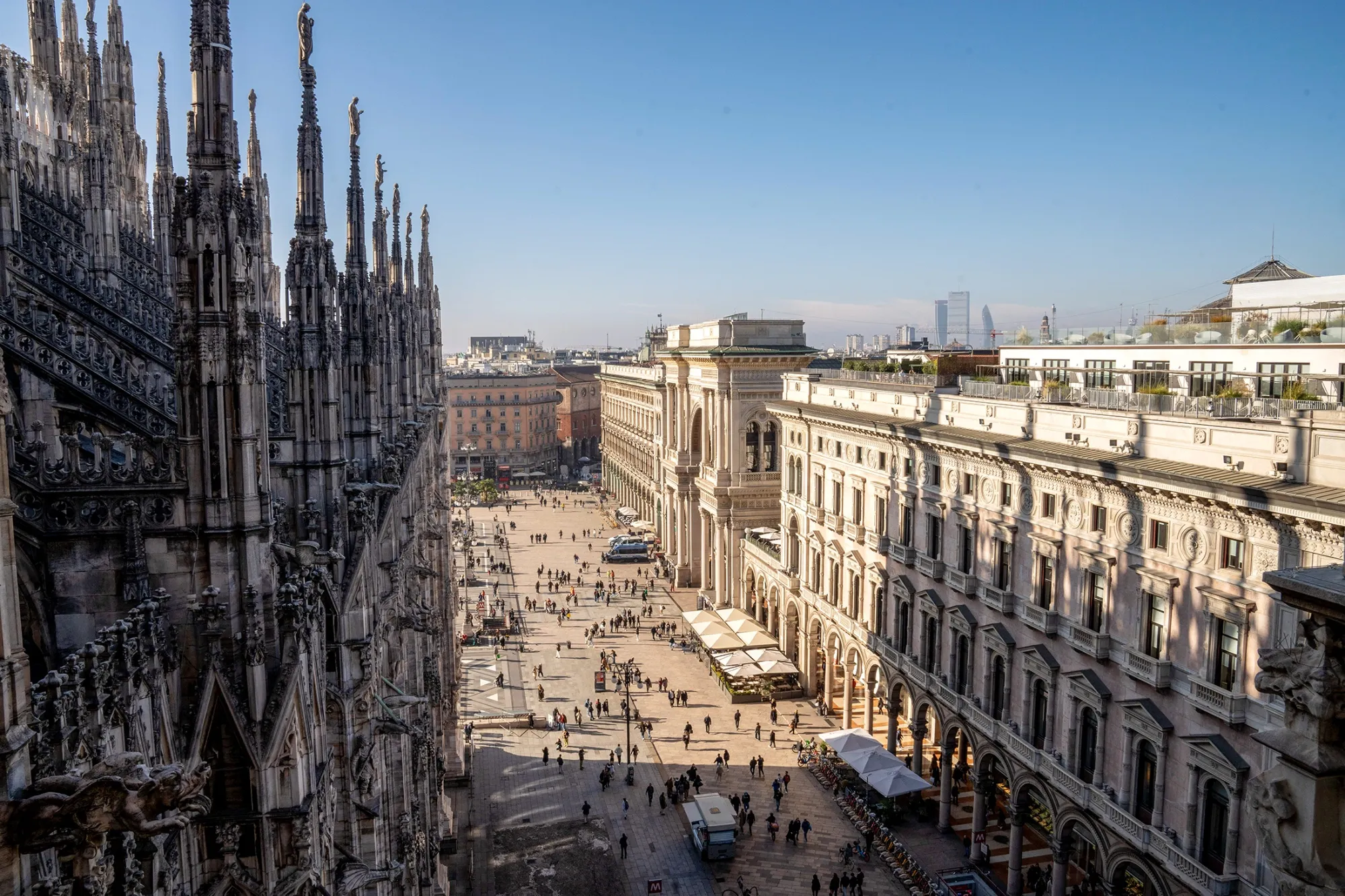 The Piazza Duomo from atop of the Milan Cathedral in Italy’s commercial capital.
