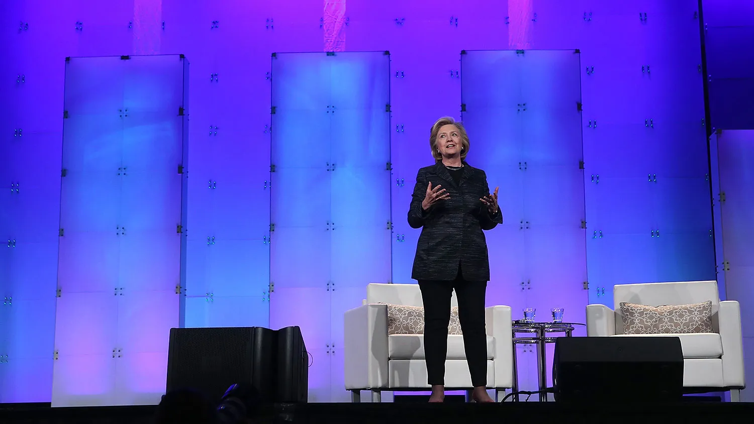 Former U.S. Secretary of State Hillary Clinton delivers a keynote address during the Watermark Silicon Valley Conference for Women on February 24, 2015 in Santa Clara, California.

