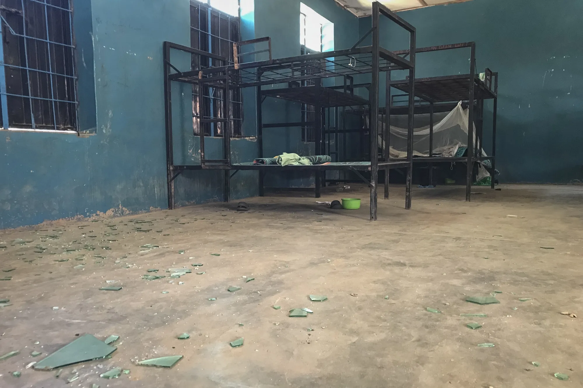 Empty bunk beds and scattered belongings inside a student dormitory at St. Mary's Catholic School in Papiri, Agwarra local government, Niger state, on Nov. 23.&nbsp;