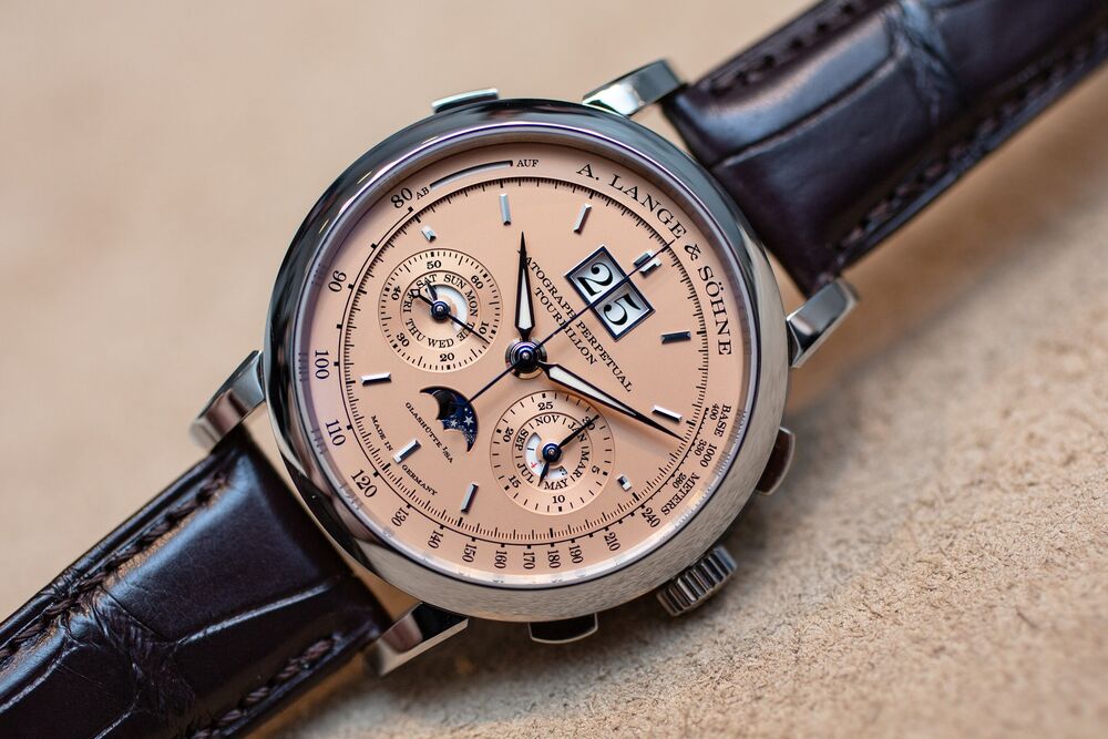 Hands On A Lange Sohne Datograph Perpetual Tourbillon With Pink Gold Salmon Dial Specs Price