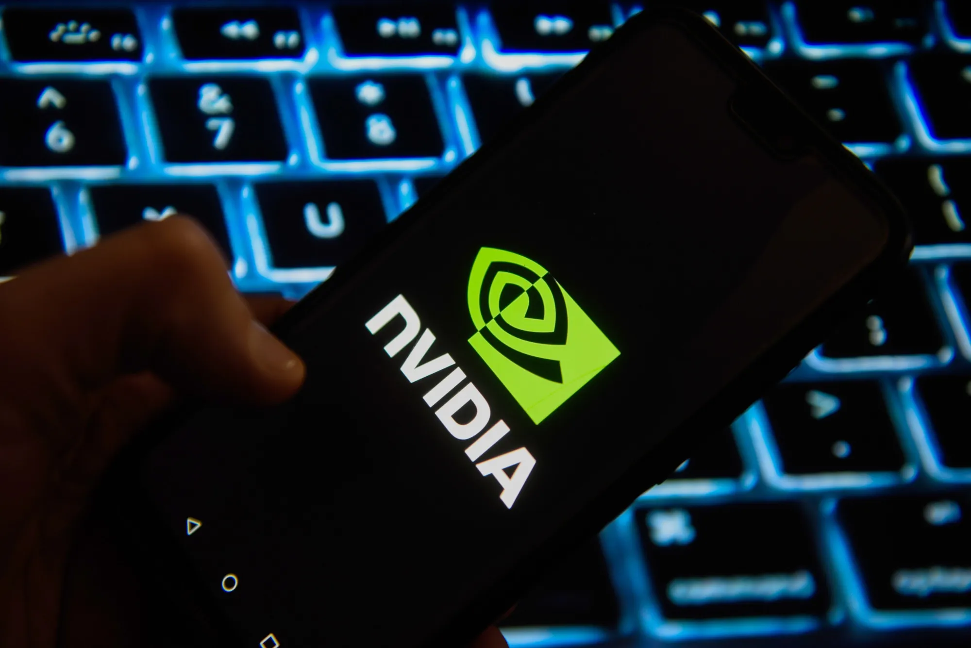 Nvidia logo is seen on an android mobile phone