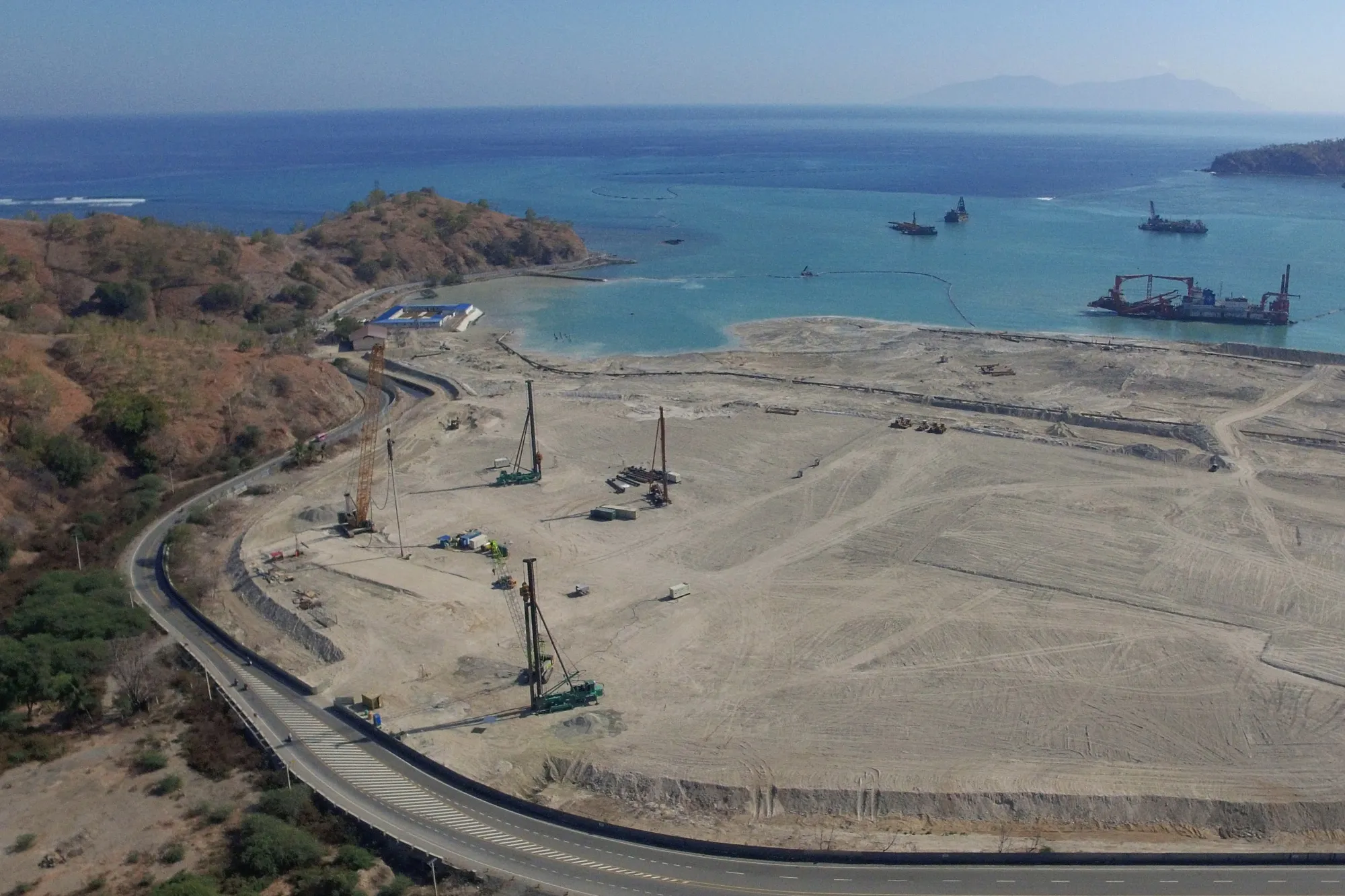 The Tibar Bay port, being built by China Harbour Engineering, stands under construction in Timor-Leste, on Aug. 26.