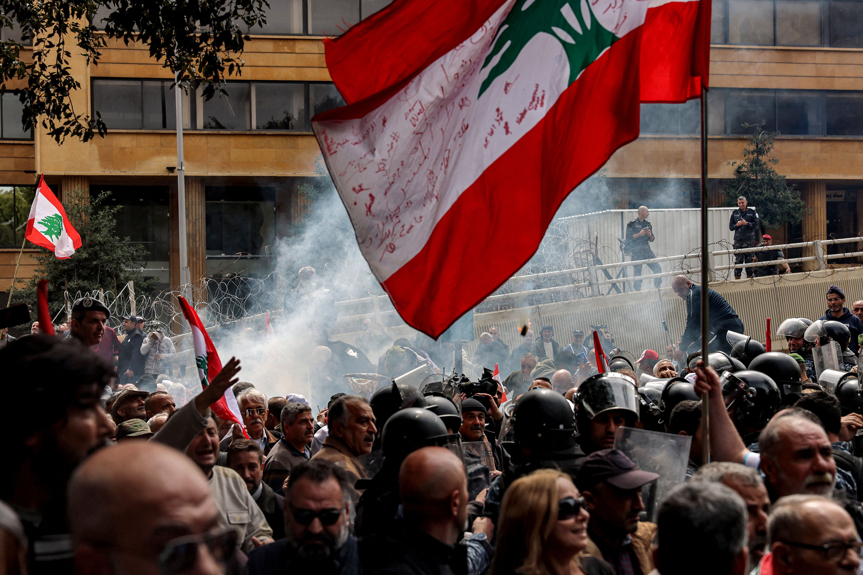 Protestoers outside&nbsp;the government headquarters in Beirut on March 22.