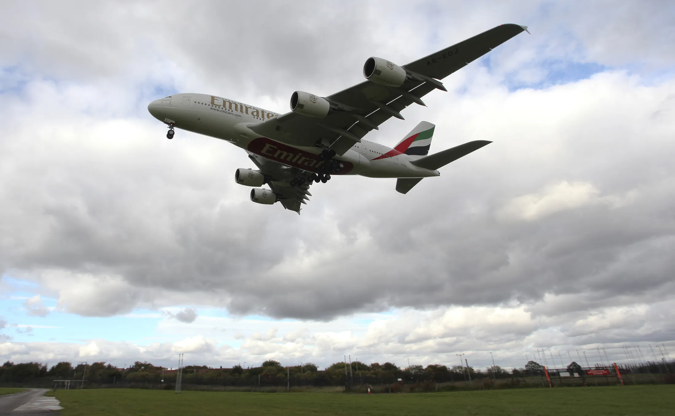 An Emirates Airline Airbus A380.
