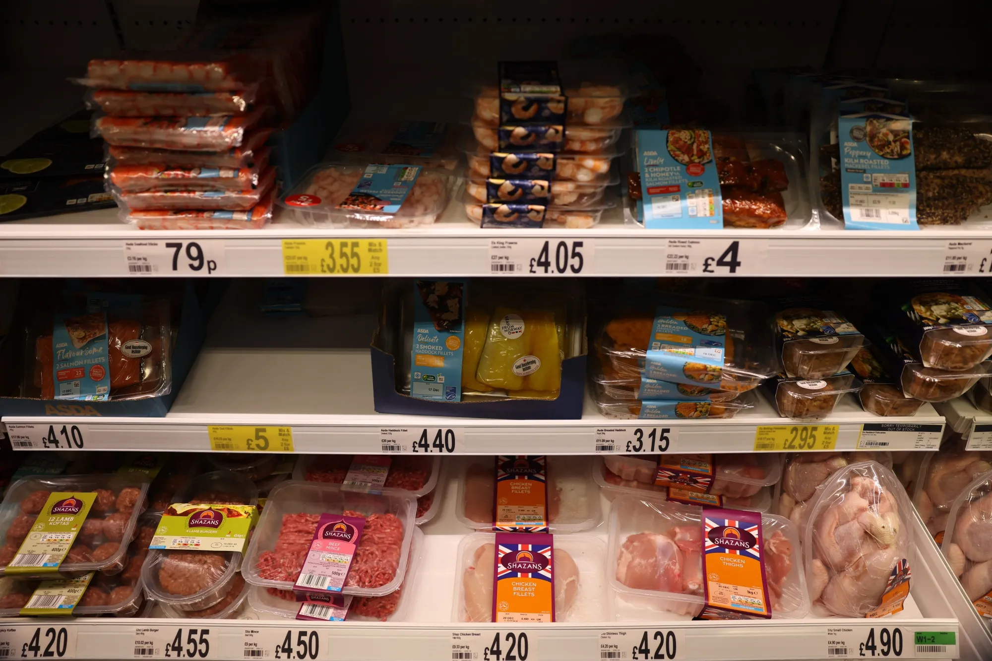 Meat for sale at a supermarket in London.