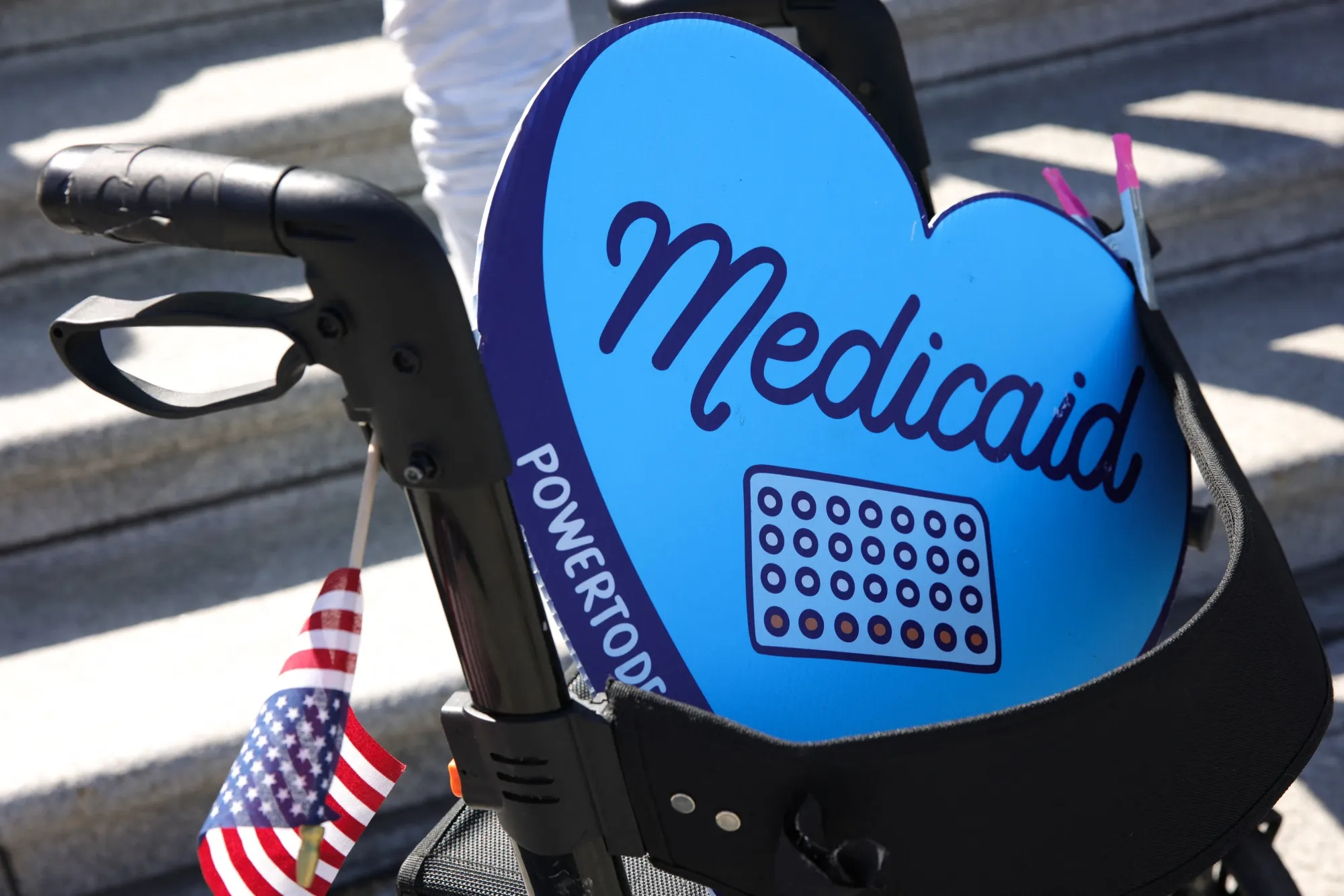 A sign in support of Medicaid during a protest against a Republican budget plan at the US Capitol in Washington, DC, on April 27.