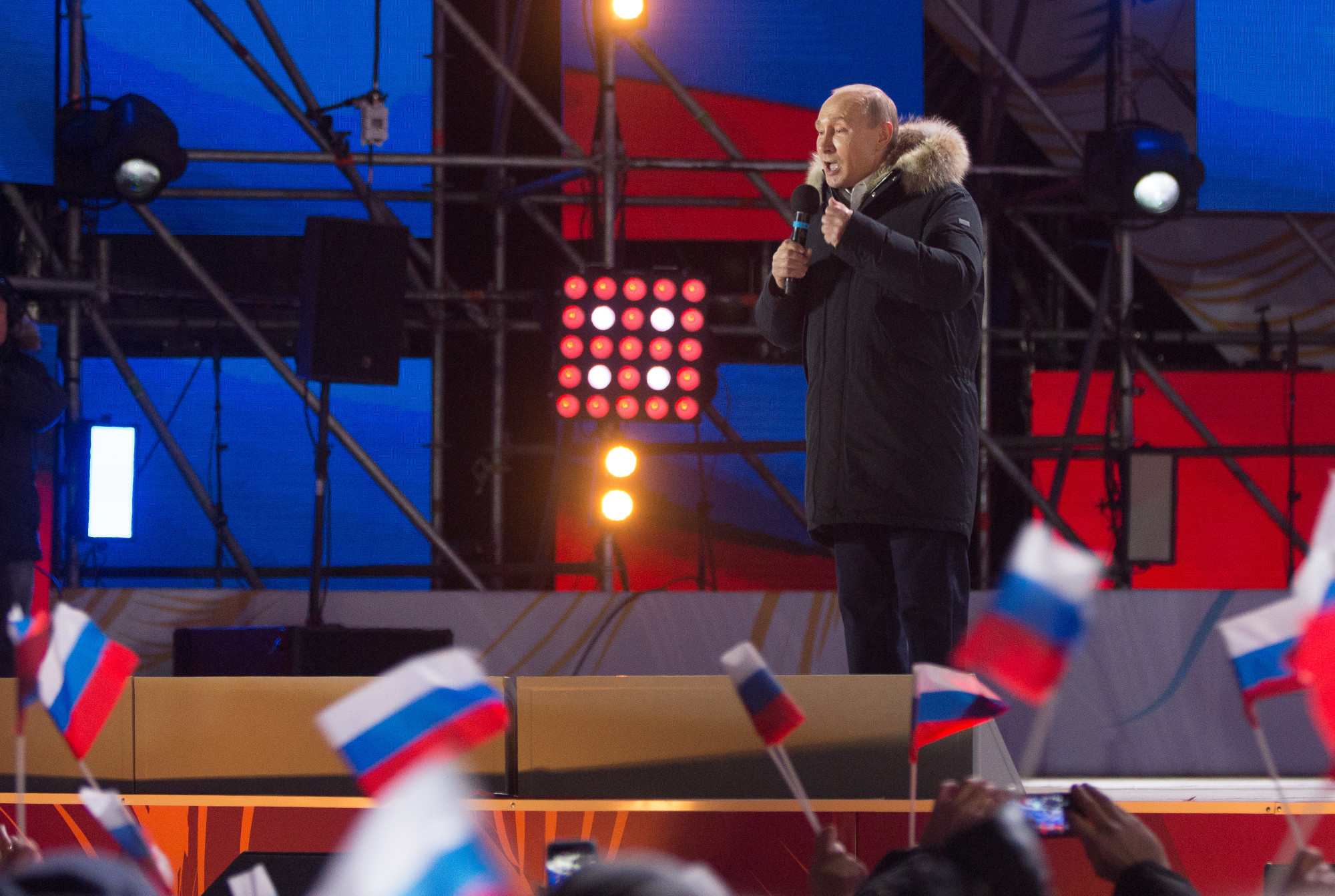 Vladimir Putin speaks during a rally near the Kremlin in Moscow on&nbsp;March 18.