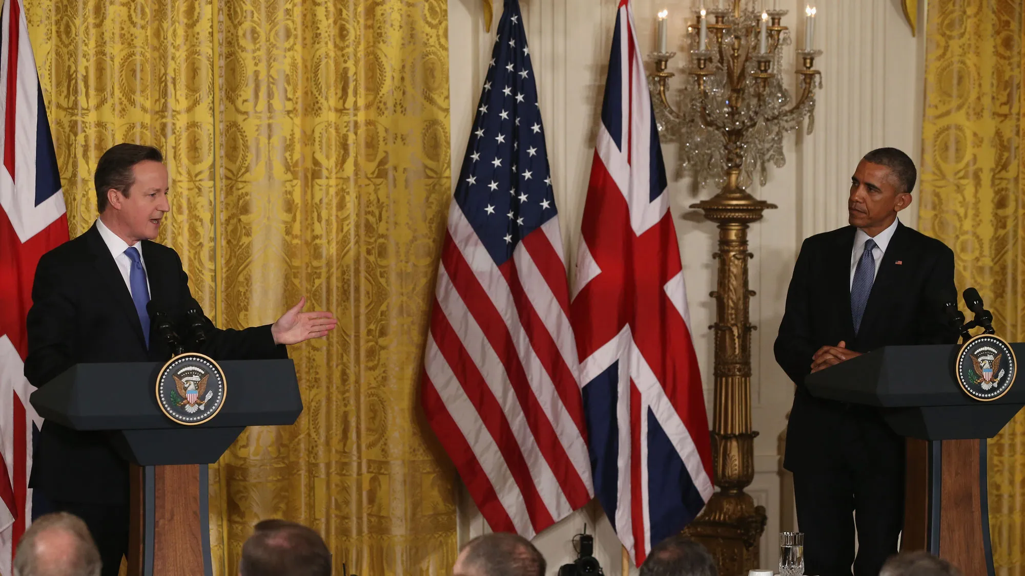British Prime Minister David Cameron and President Barack Obama speak at the White House, Jan. 16. 2015
