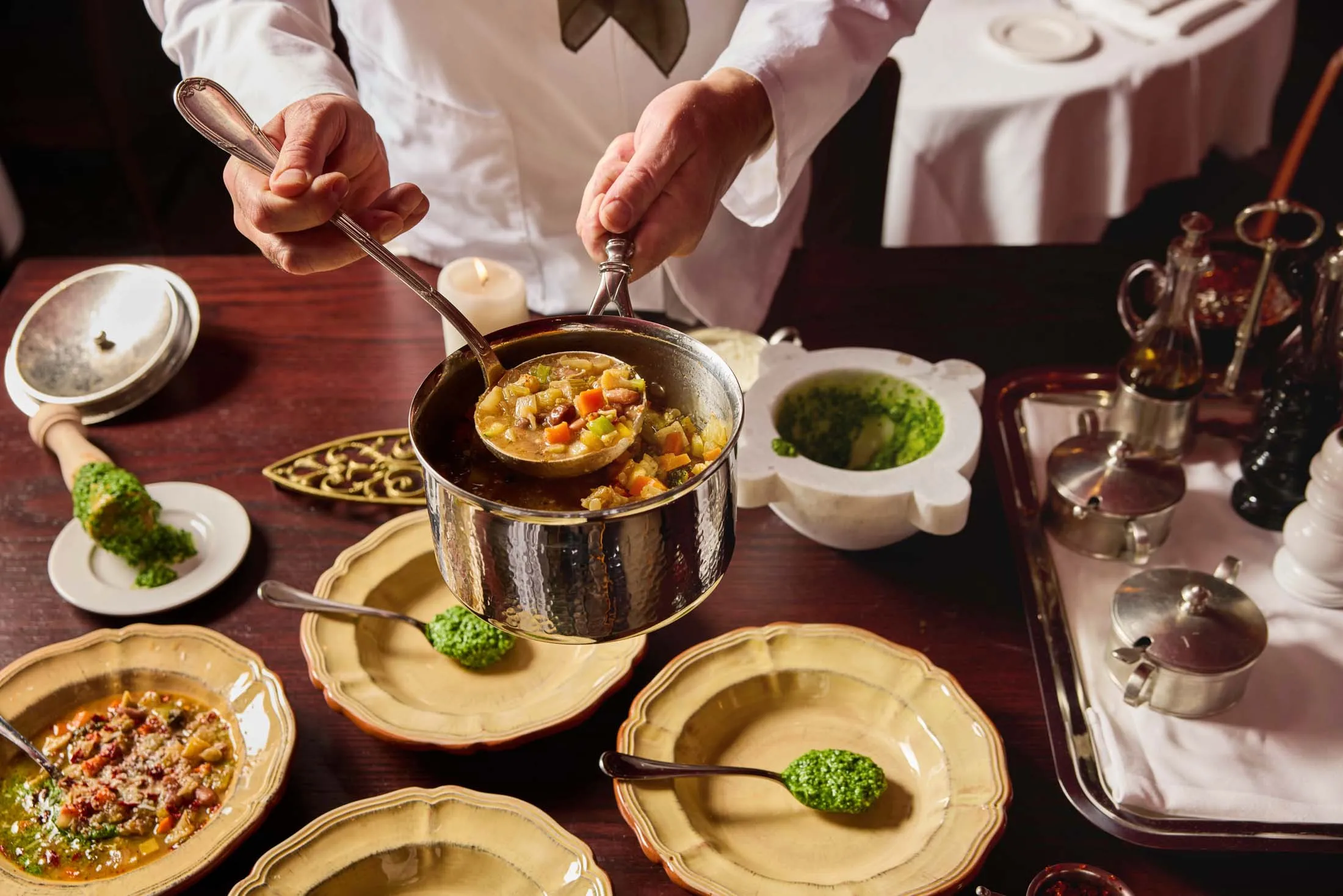 Seasonal minestrone, served with freshly made basil pesto, will be on the menu at Babbo.&nbsp;