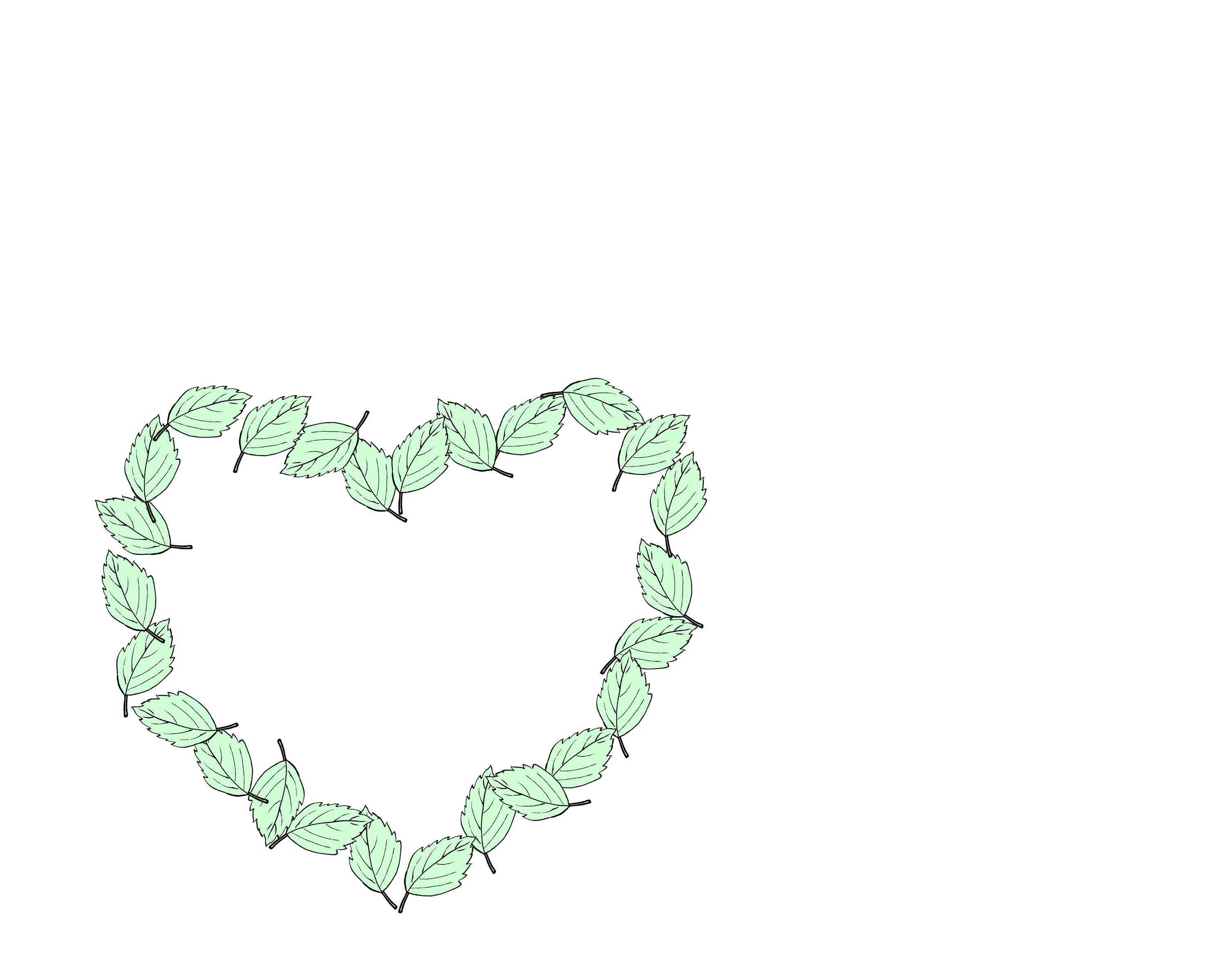 A whimsical illustration of two hearts assembled from pretty mint-colored leaves, then a three-tiered pale-yellow layercake decorated with warm pink icing begins to stack on the screen one-by-one. Finally, confetti falls all over the hearts and cake and settles at the base of the cake.