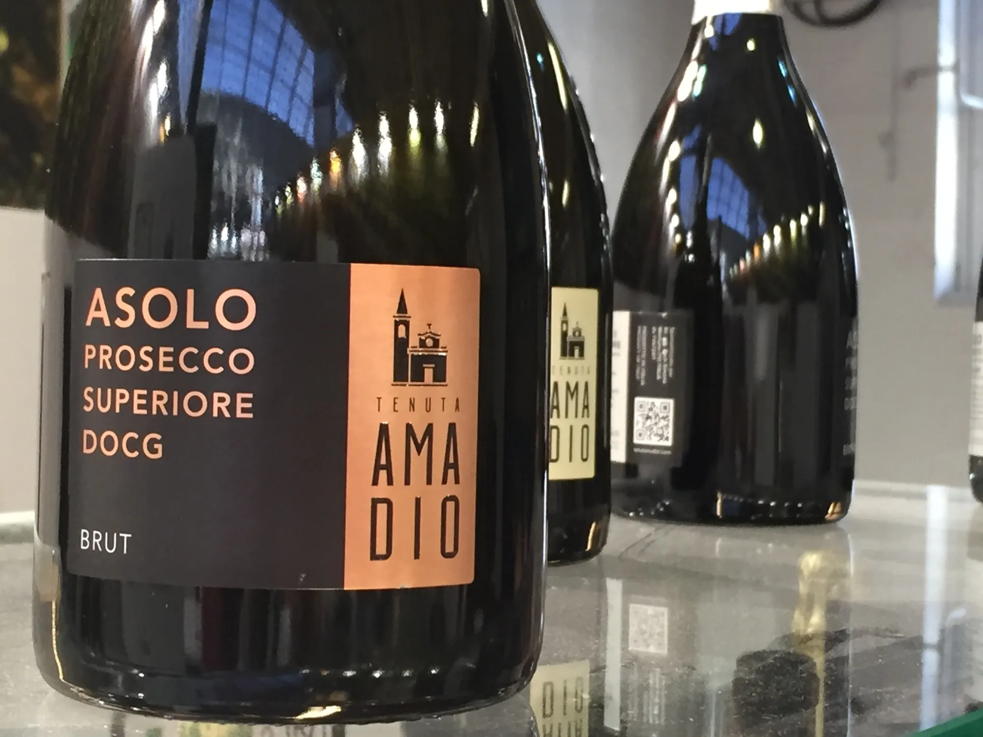 Bottles of northern Italian Prosecco sparkling wine on display at the 2016 London Wine Fair.
