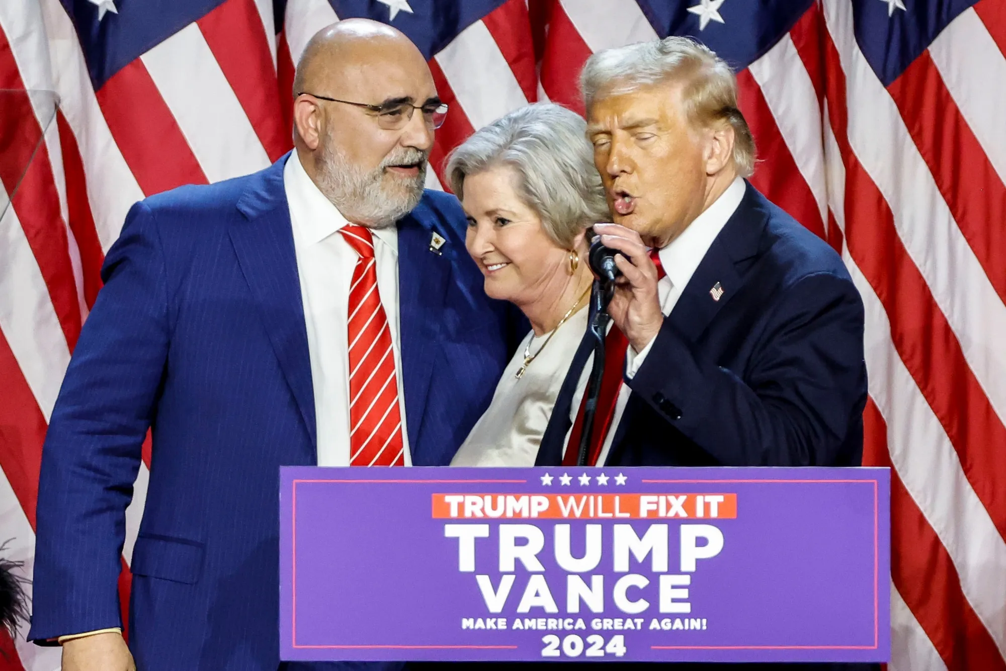 President-Elect Donald Trump, pictured with campaign co-managers Chris LaCivita and Susie Wiles,&nbsp;has expressed hostility to the Biden administration’s climate law, but parts of it are proving politically popular.&nbsp;