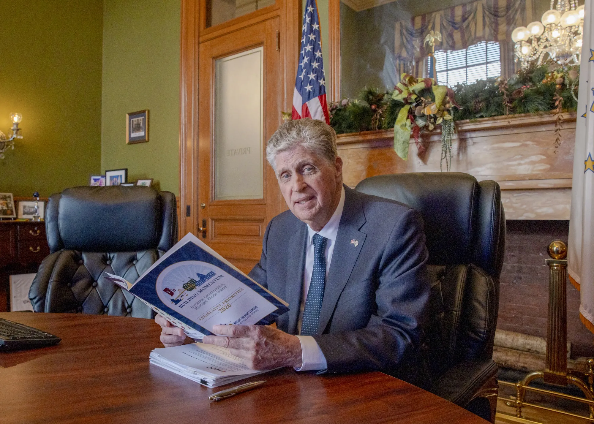 Rhode Island Governor Dan McKee&nbsp;in the State House in Providence, Rhode Island, US.