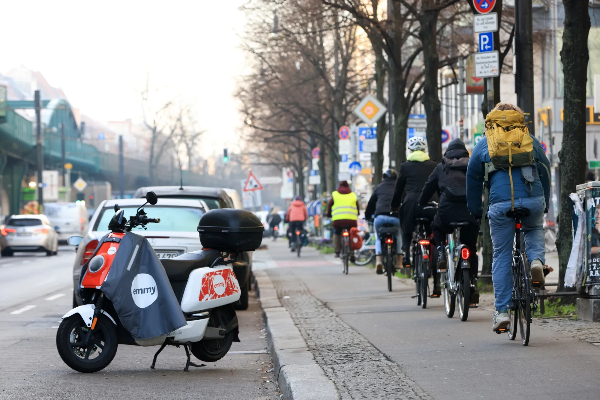 Commuters cycle to work in Berlin.
