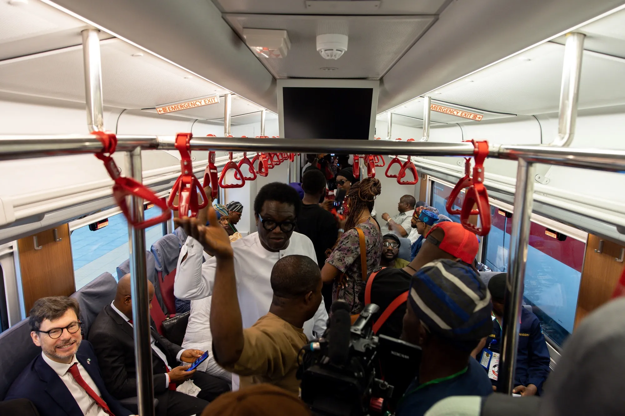 Guests and dignitaries onboard the the Red Line Train at the Ikeja train station during its inaguration in Lagos on Feb. 29.