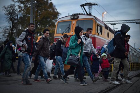 Migrants arrive by train at Kljuc Brdovecki before crossing over the Slovenian border to Rigonce in Zagreb, Croatia.
