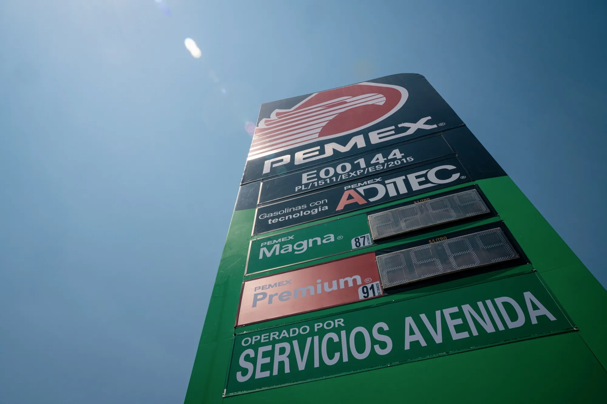 Signage outside a Petroleos Mexicanos (Pemex) gas station in Mexico City, Mexico, on Tuesday, March 18, 2025. 