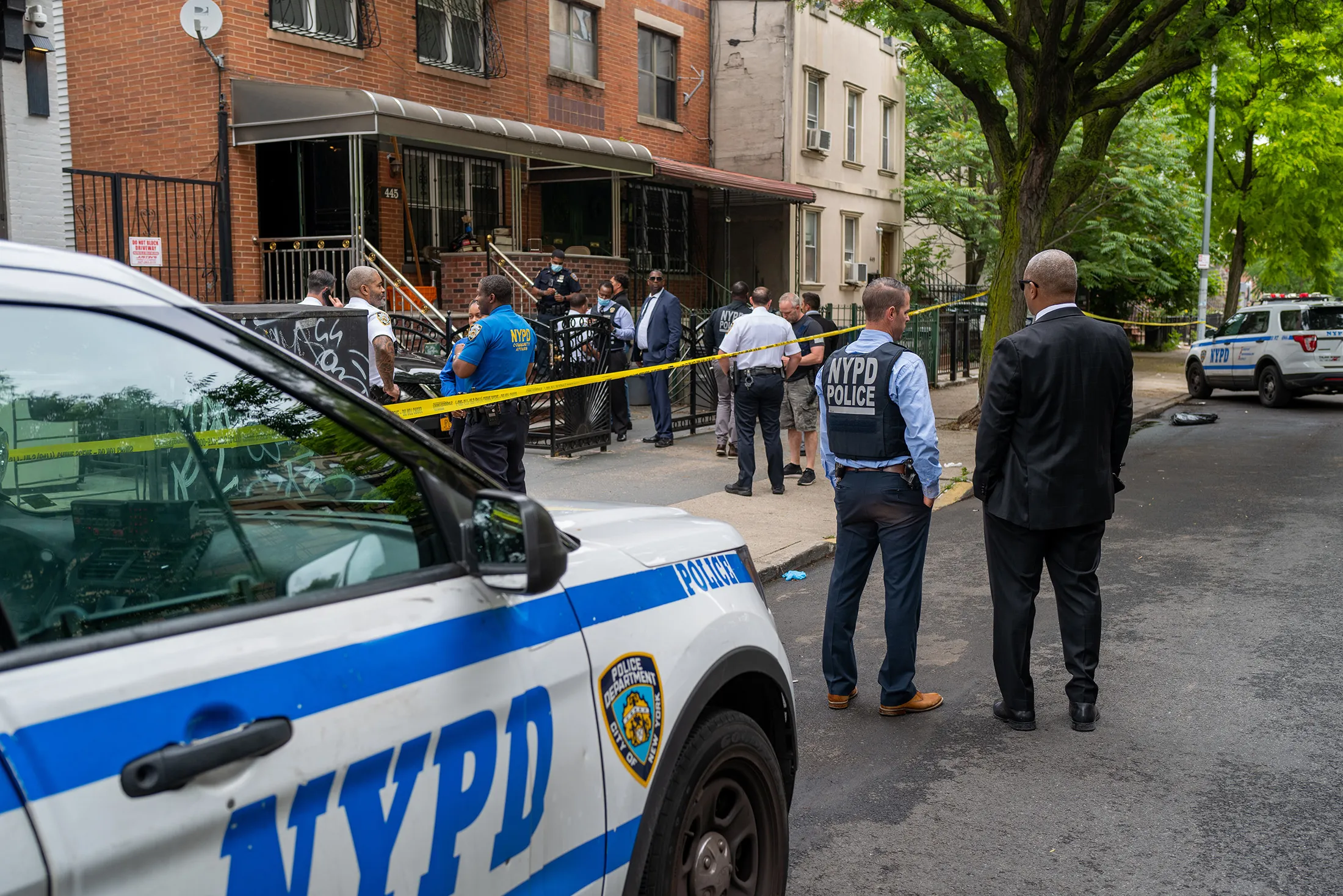 New York Police Department officers at the scene of a shooting in Brooklyn that left one person dead on June 16.