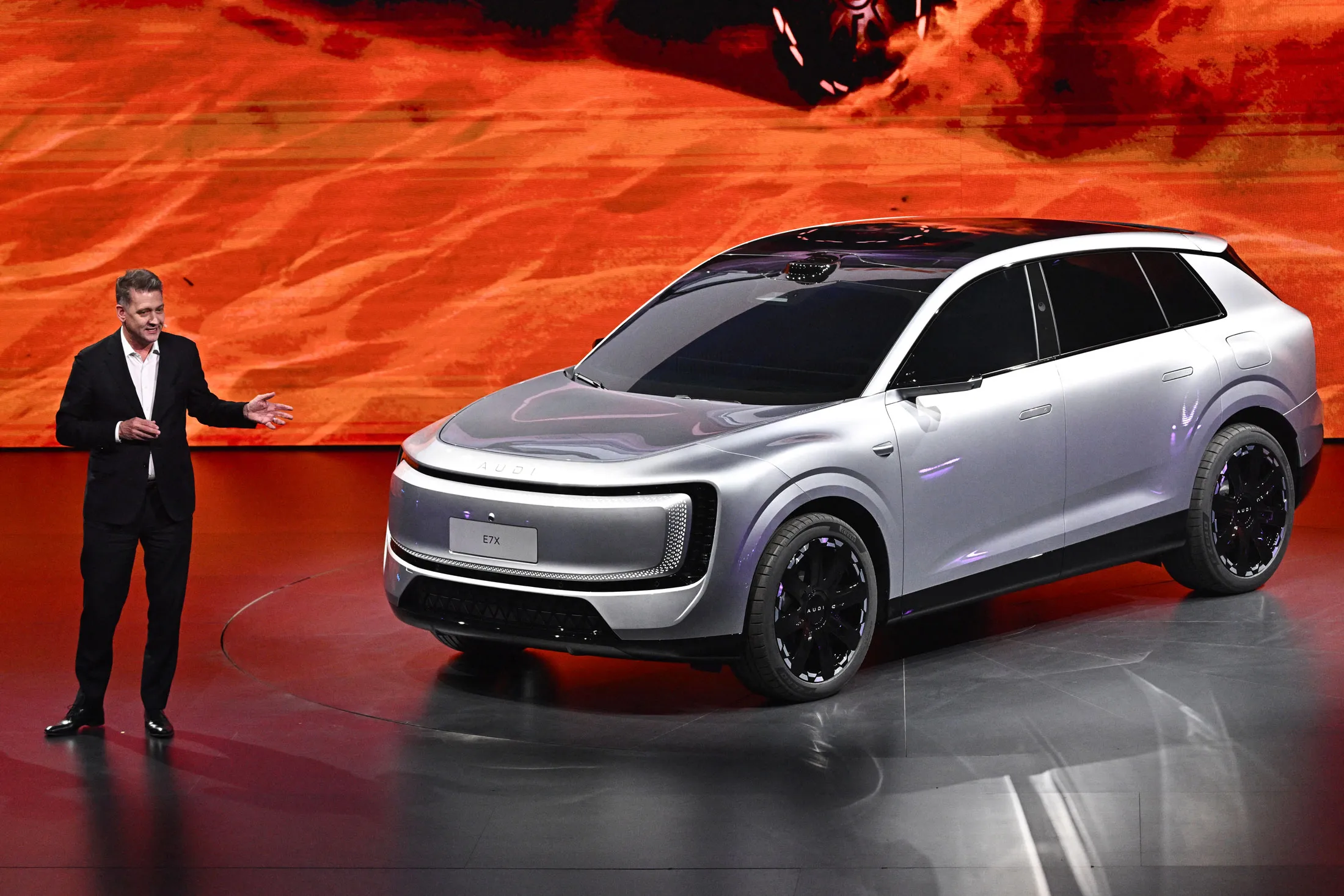 Audi’s new E7X electric SUV is presented by CEO Gernot Döllner ahead of the Beijing Auto Show, on April 21.