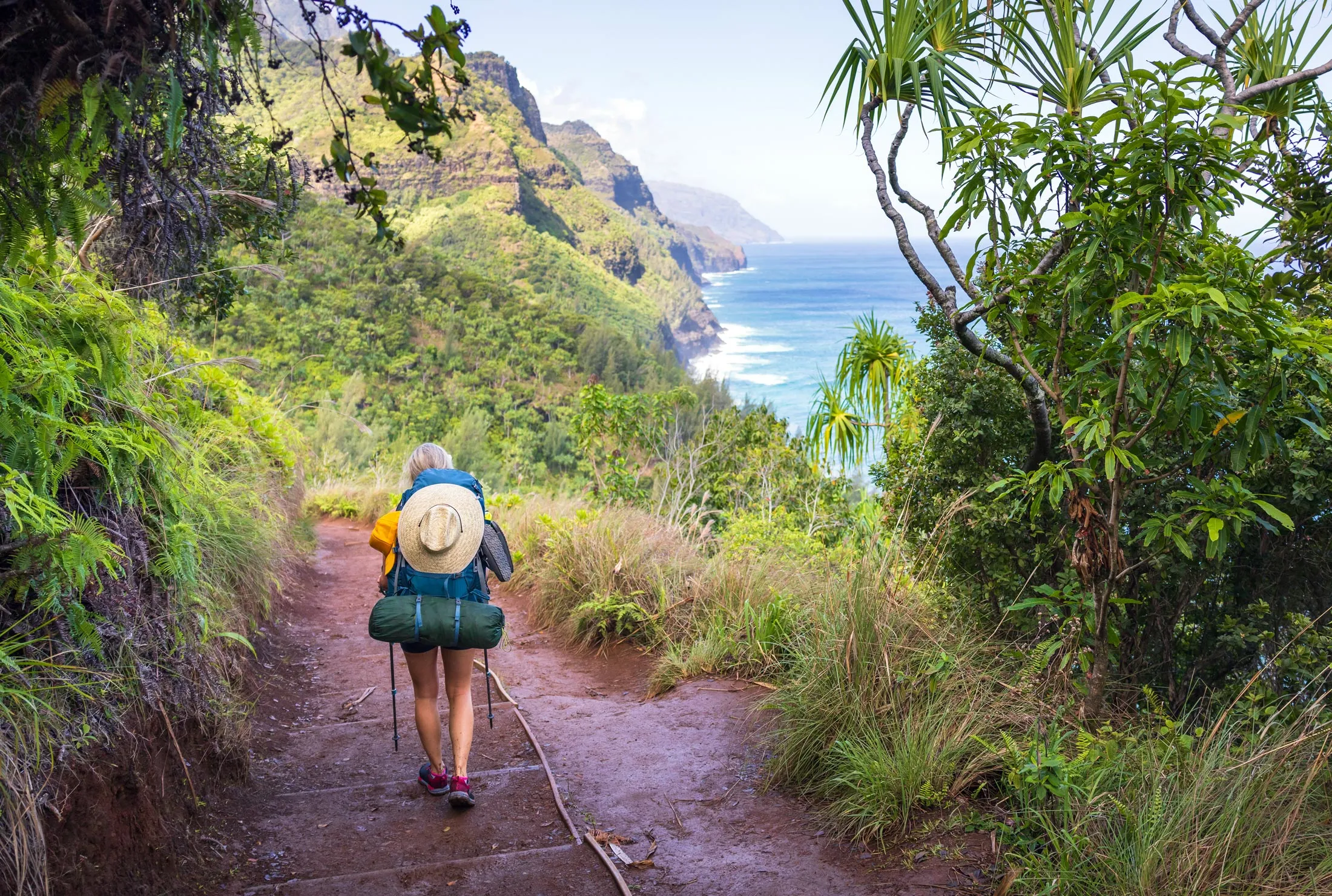 Backpacking on the Kalalau Trail of the Napali Coast in Kauai, Hawaii.