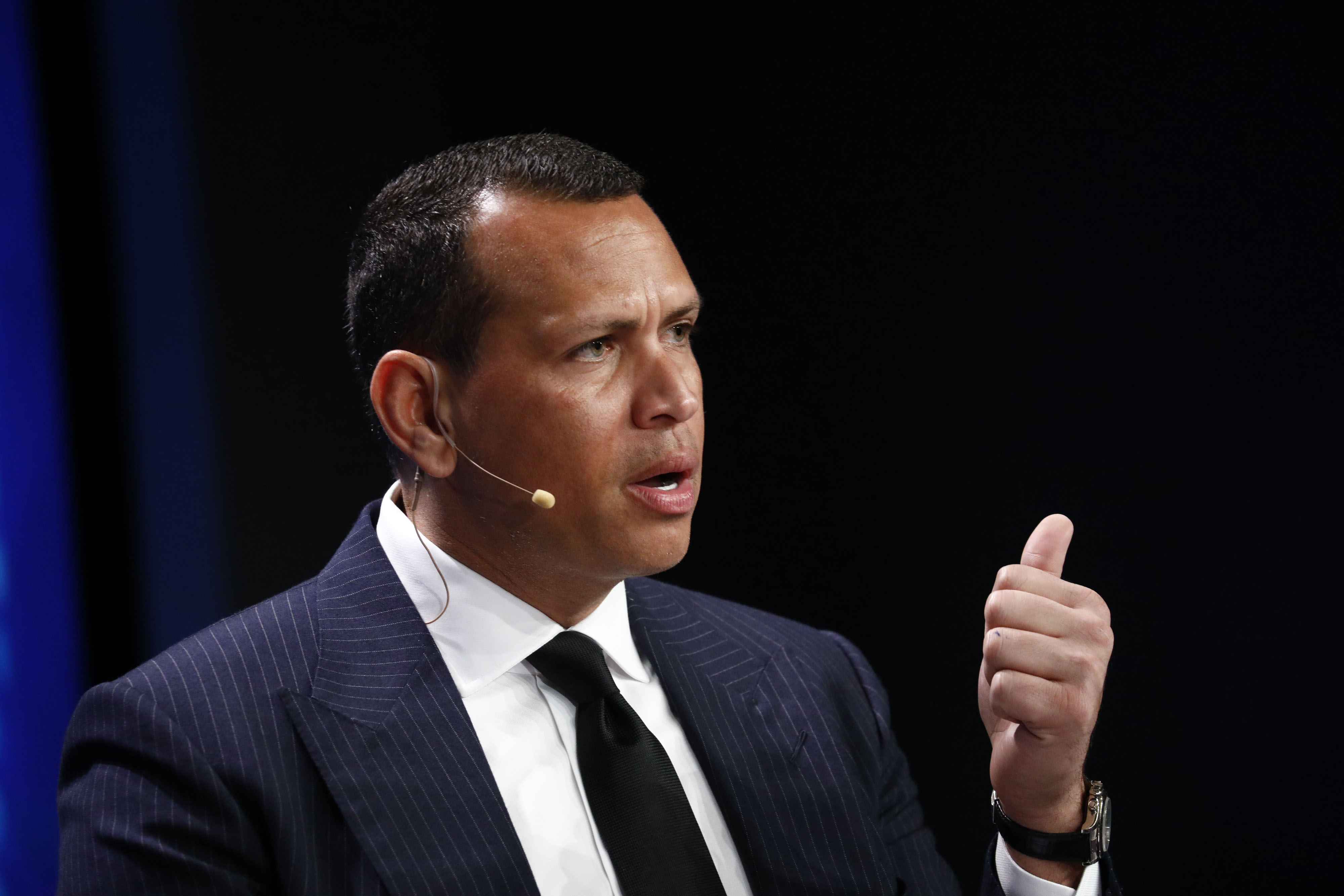 Alex Rodriguez preparing to field questions