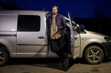 Sondre Bjornstad Noren with his combustion-powered VW wagon in Evensta.