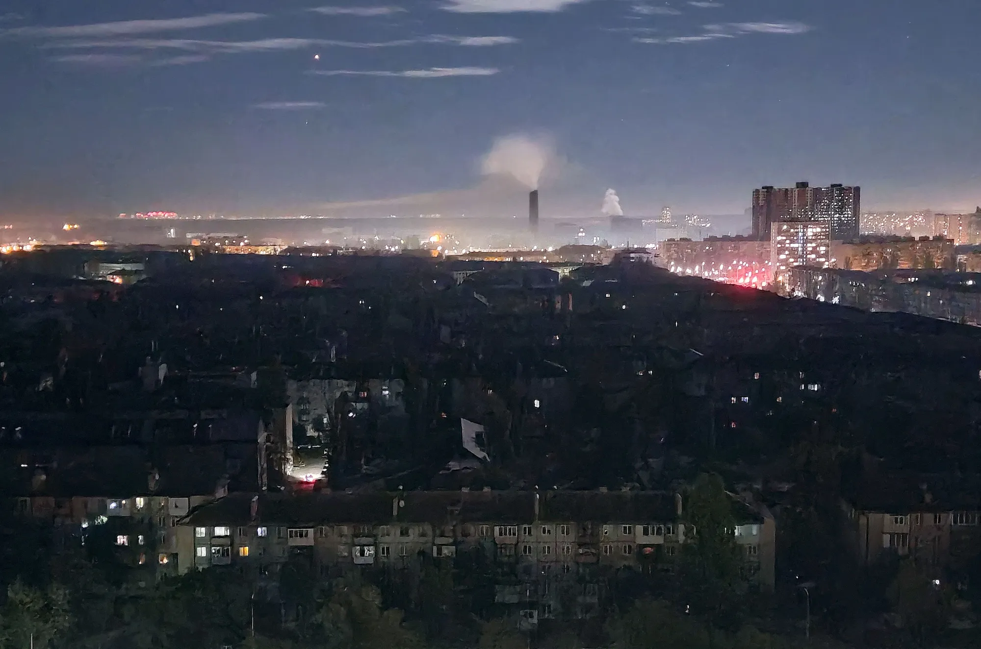 The city skyline during a rolling blackout following rocket attacks to infrastructure in&nbsp;Kyiv, Ukraine,&nbsp;on Oct. 11.
