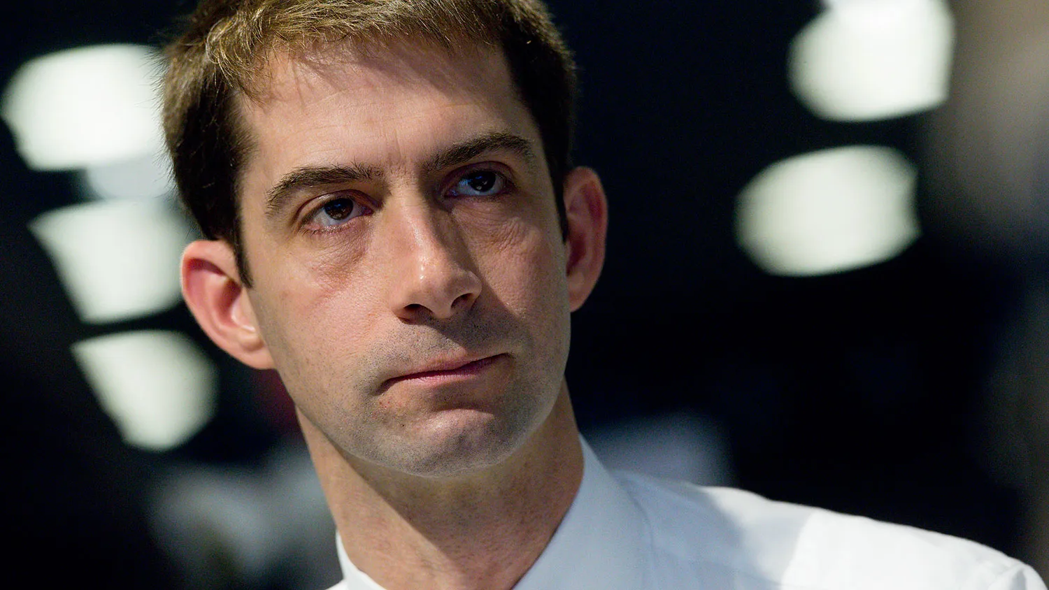 Senator Tom Cotton, a Republican from Arkansas, listens during an interview in Washington on March 17, 2015.
