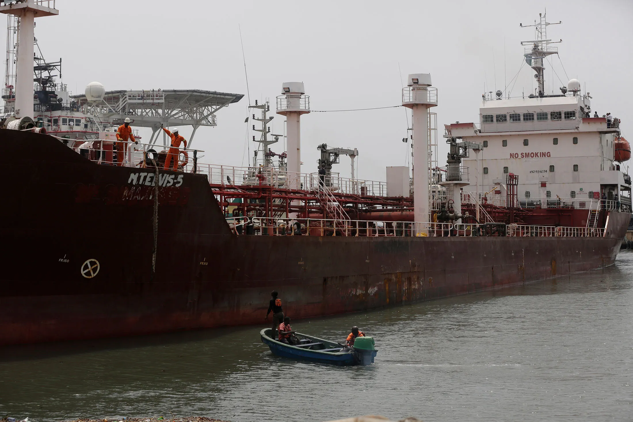 The Maximus, a Panamanian-flagged vessel that was hijacked and then rescued, in Lagos, Nigeria, on Feb. 22, 2016.