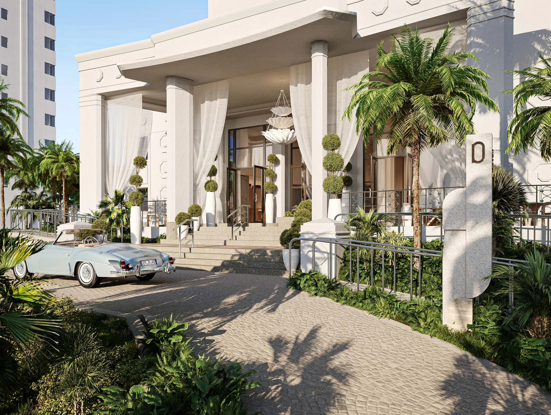 The porte cochere at Delano Miami Beach.