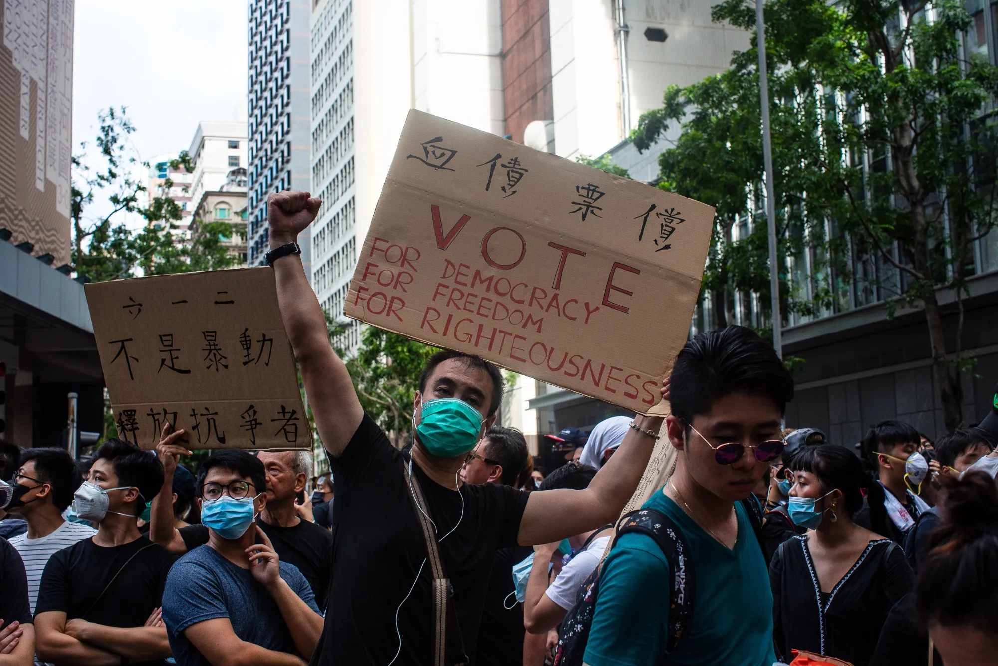 A protester in Hong Kong, on June 21