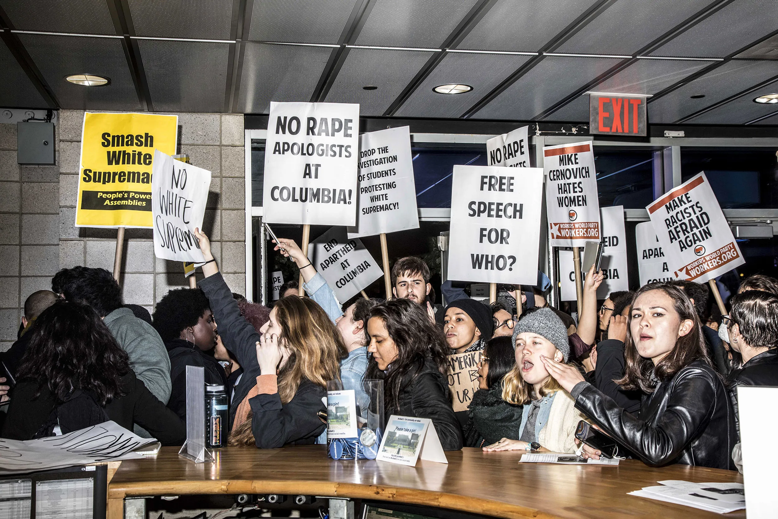 Students, along with antifa and Black Lives Matter demonstrators, protest Mike Cernovich, an alt-right media personality and conspiracy theorist, who spoke at Columbia University on Oct. 30, 2017.
