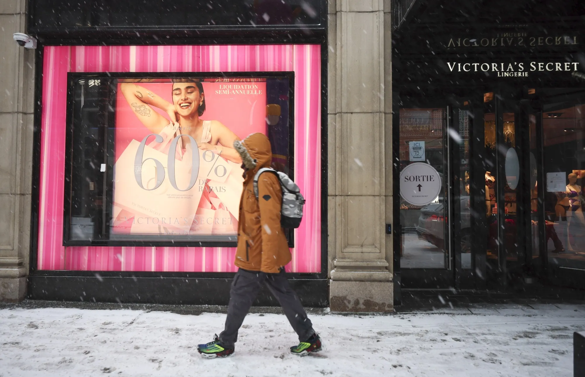 A pedestrian walks past a Victoria's Secret store in Montreal on Jan. 9, 2022.