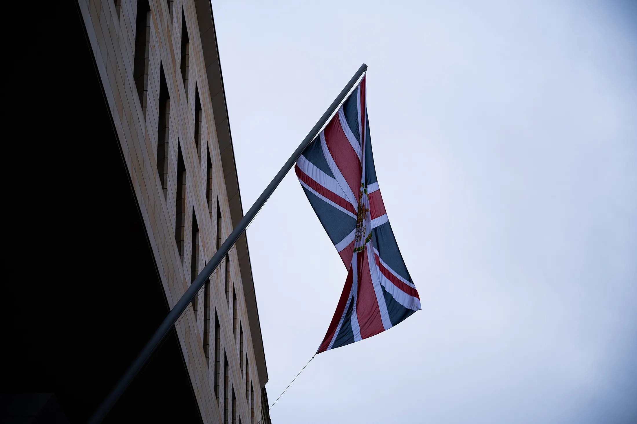 A flag hangs at the British Embassy in Berlin.