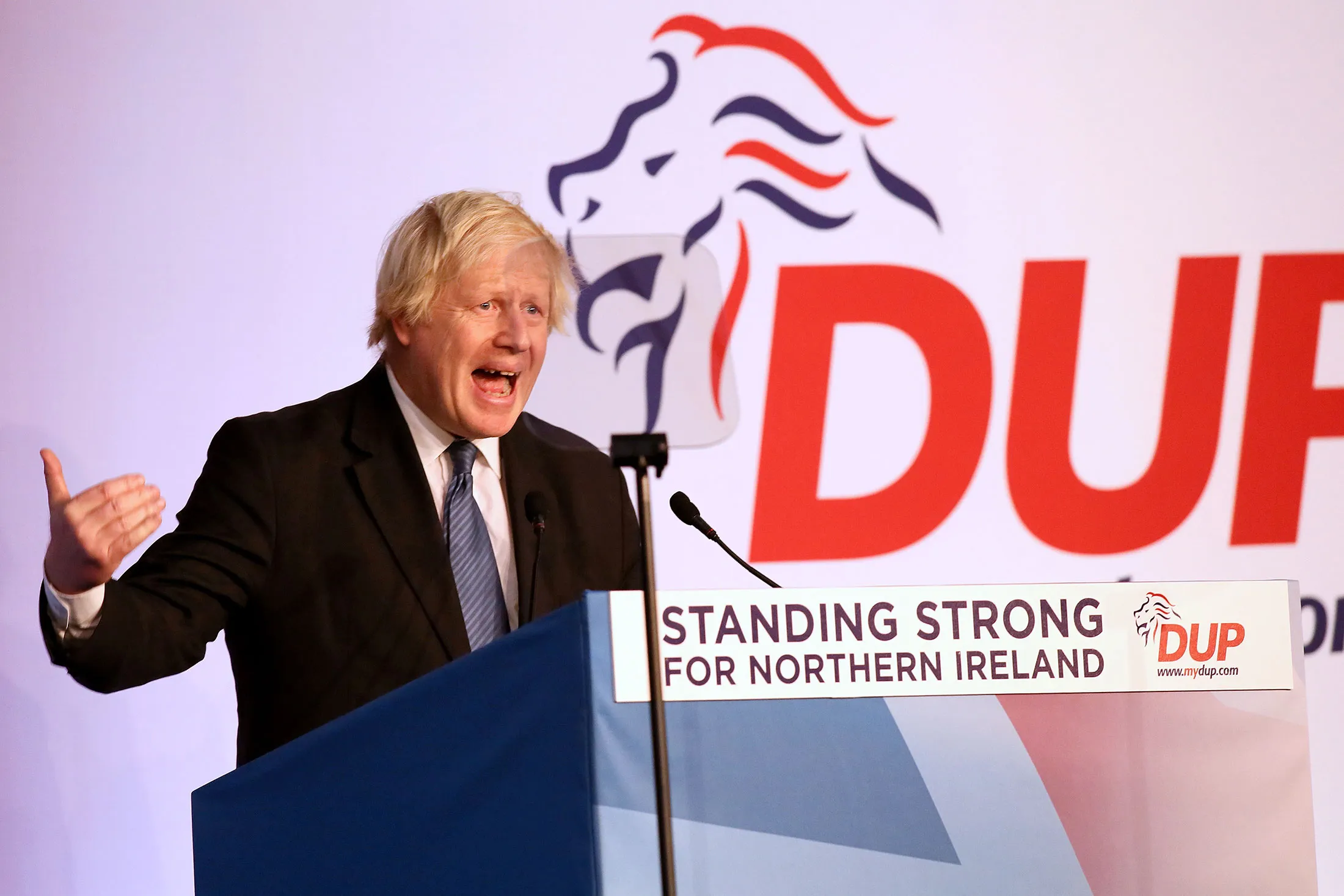 Boris Johnson speaks at the DUP conference in Belfast on Nov. 24.