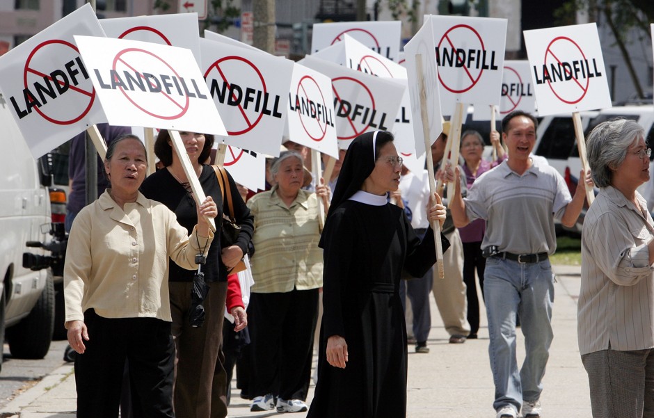 Vietnamese Americans march in front of New Orleans City Hall to protest the Chef Menteur landfill in 2006.