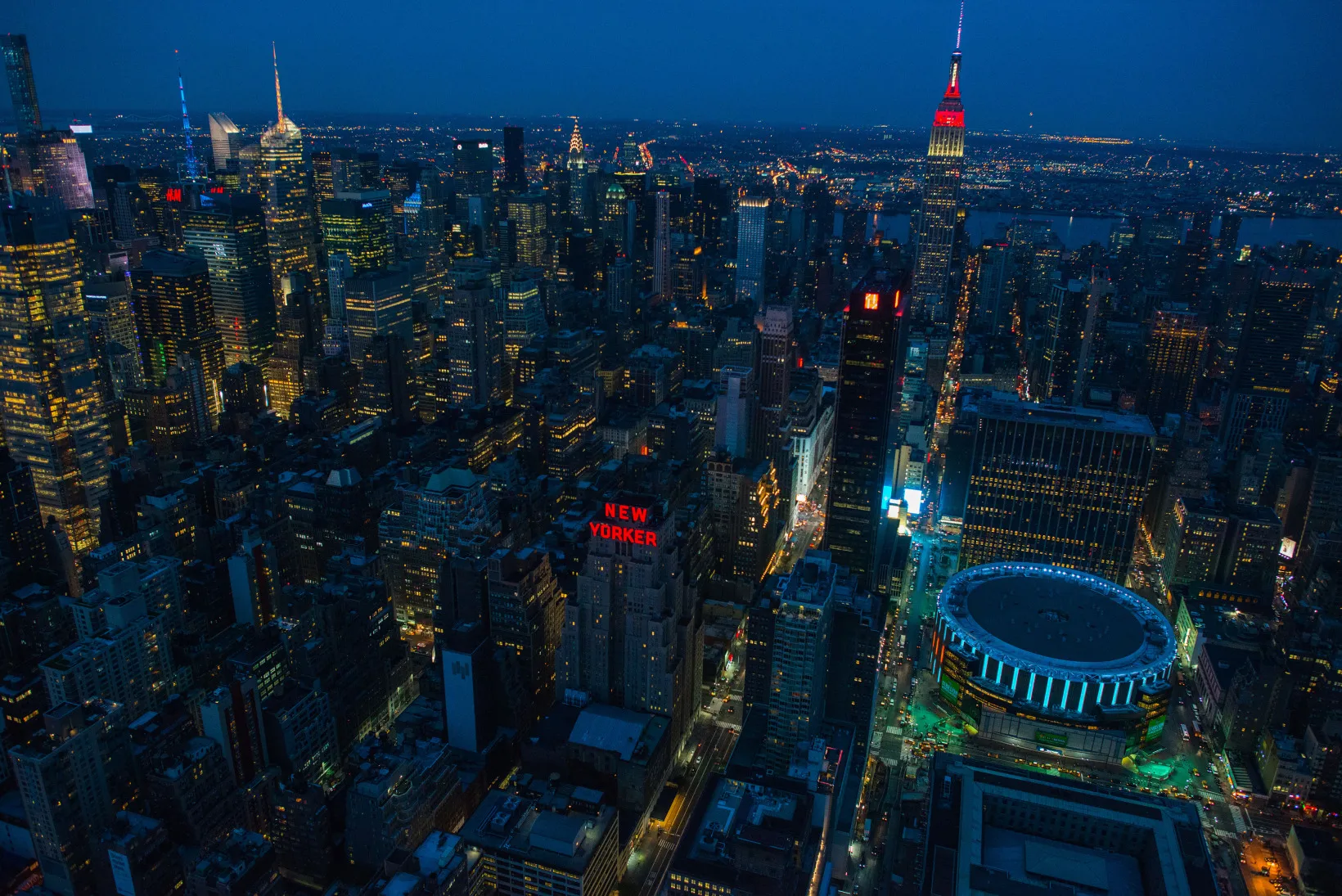Aerial Views Of Manhattan At Dusk