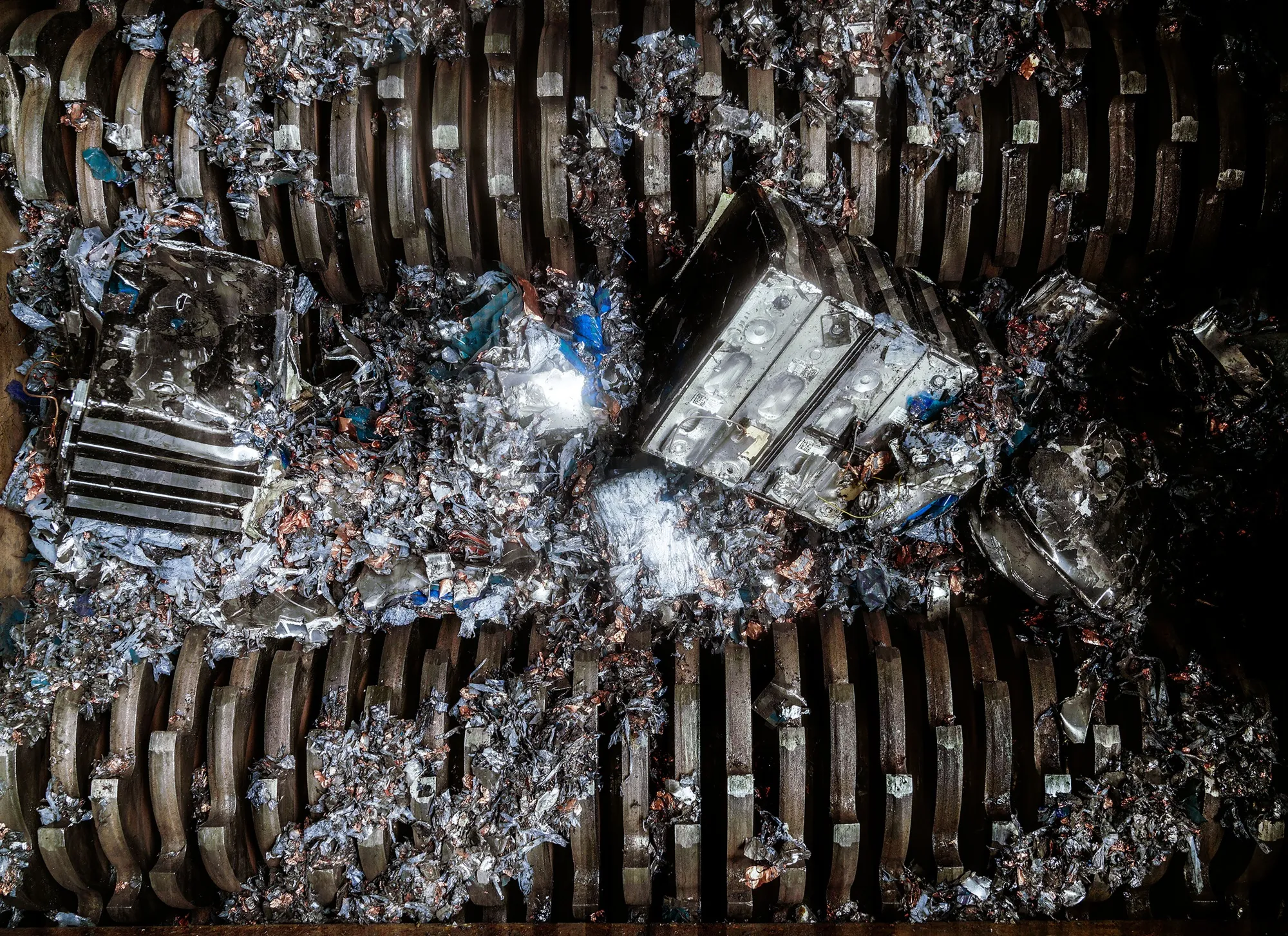 Spent electric car batteries are crushed at Duesenfeld’s plant in Germany