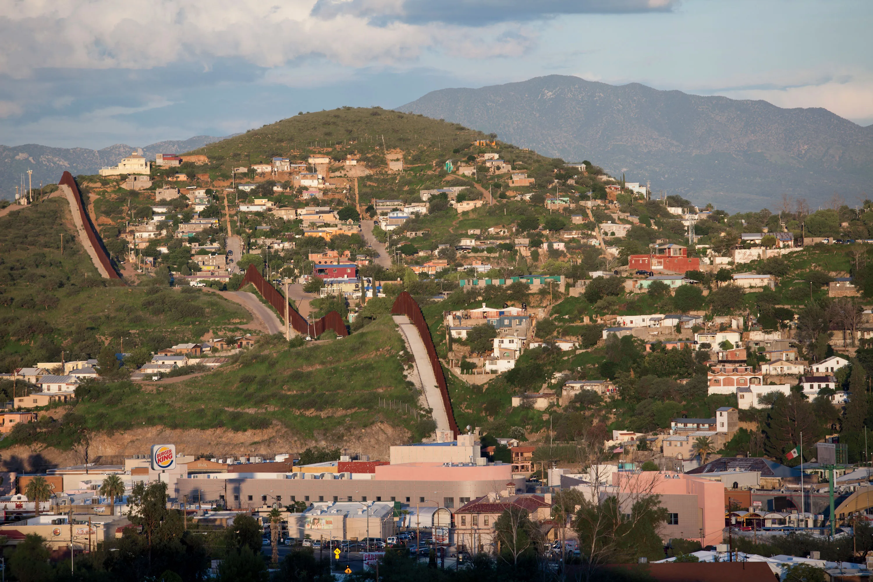 A wall built by the U.S. separates Nogales, Mexico, from Nogales, Arizona.
