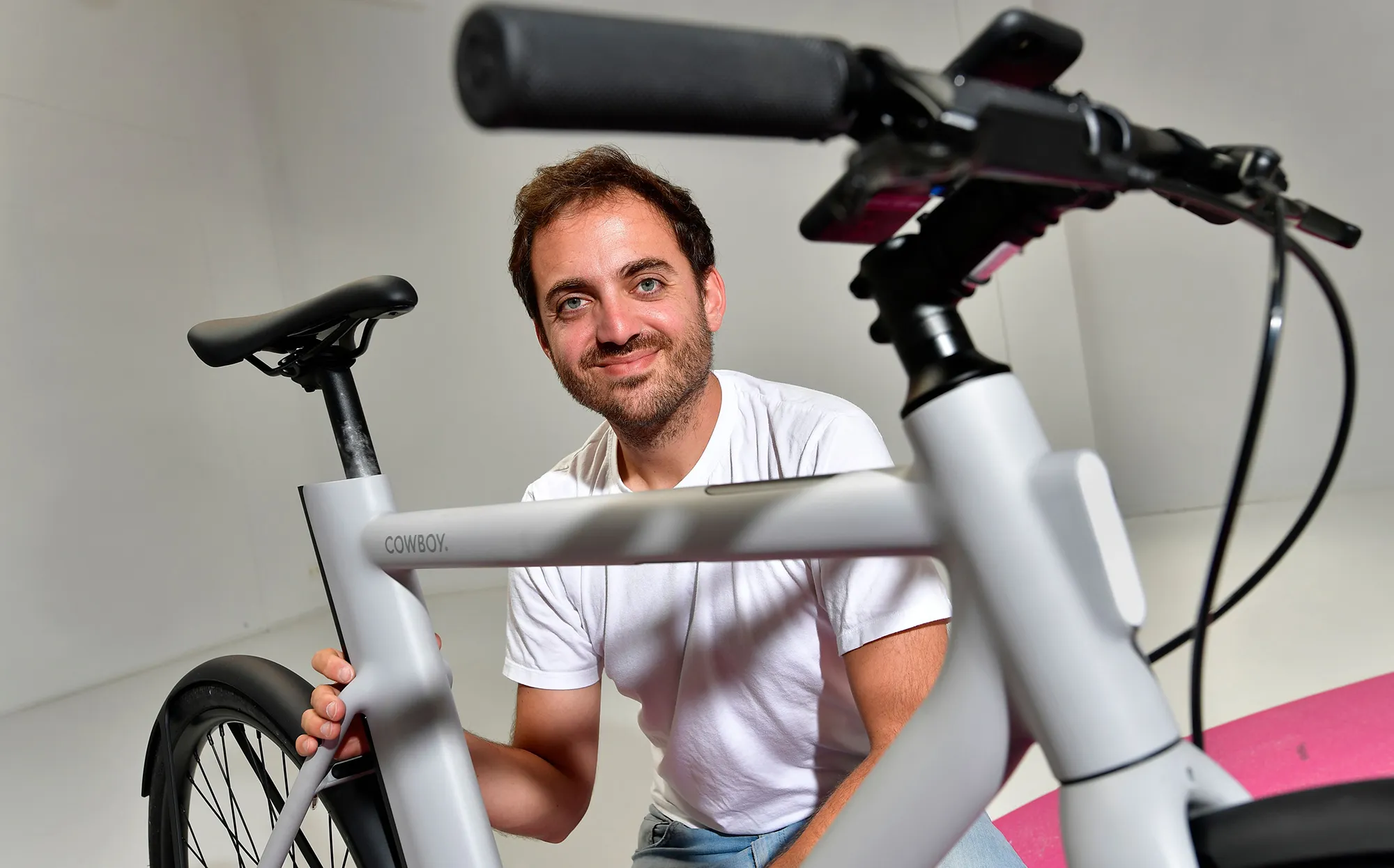 Founder and CEO of Cowboy, Adrien Roose, at the company’s headquarters in Brussels.
