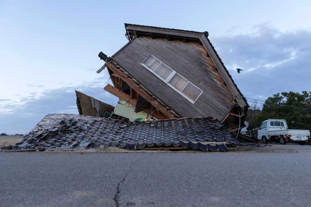A house damaged by an earthquake is seen on Jan.&nbsp;2, 2024 in Nanao, Japan. The Noto Peninsula of Ishikawa Prefecture was struck by a 7.5 magnitude temblor on New Year’s Day.&nbsp;