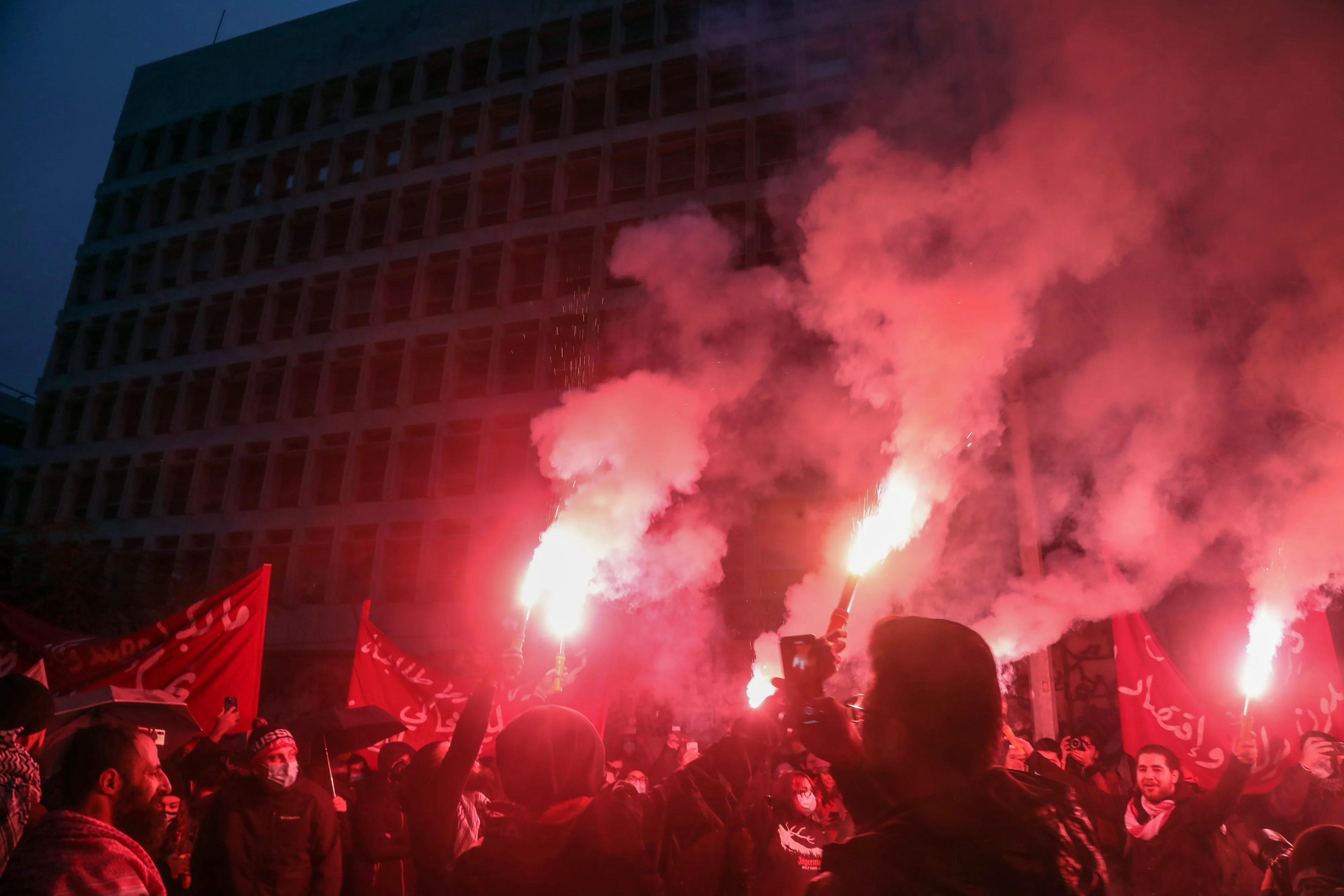 Protesters during a demonstration outside the headquarters of Lebanon’s central bank, in Beirut, Lebanon, on Jan. 23.