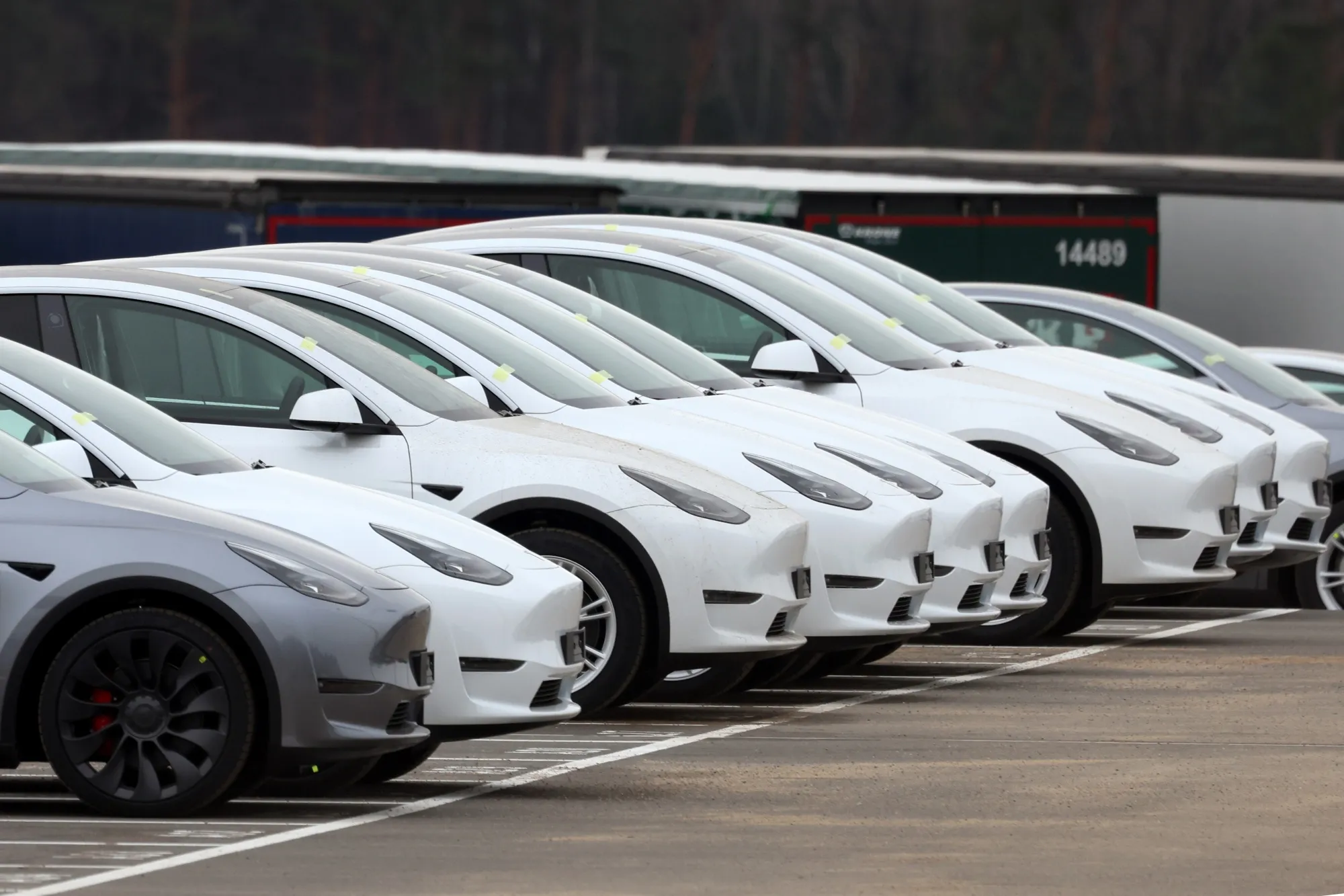 Tesla Model Y electric vehicles at the company’s factory in Germany.
