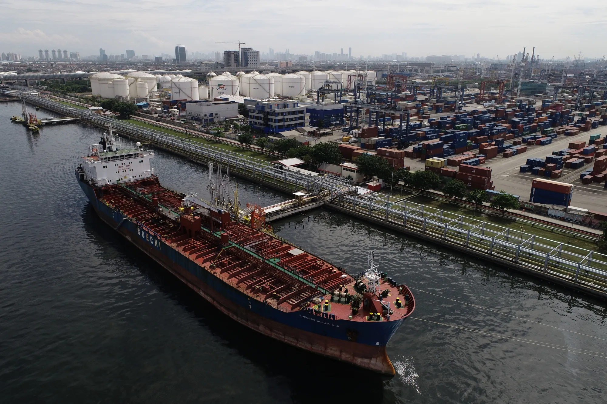 An oil tanker docked at the Tanjung Priok Port in Jakarta, Indonesia&nbsp;&nbsp;