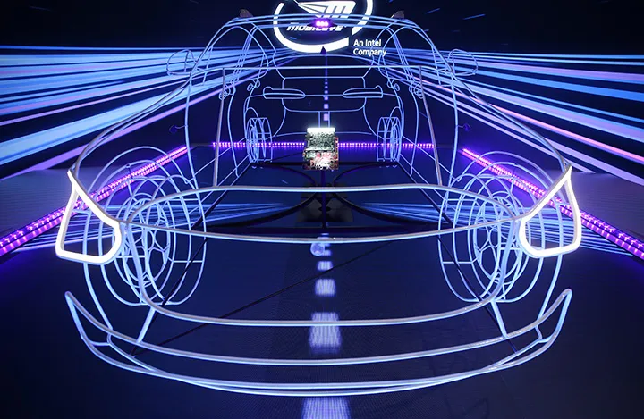 A display highlights Mobileye's autonomous driving technology at CES 2020&nbsp;in Las Vegas.